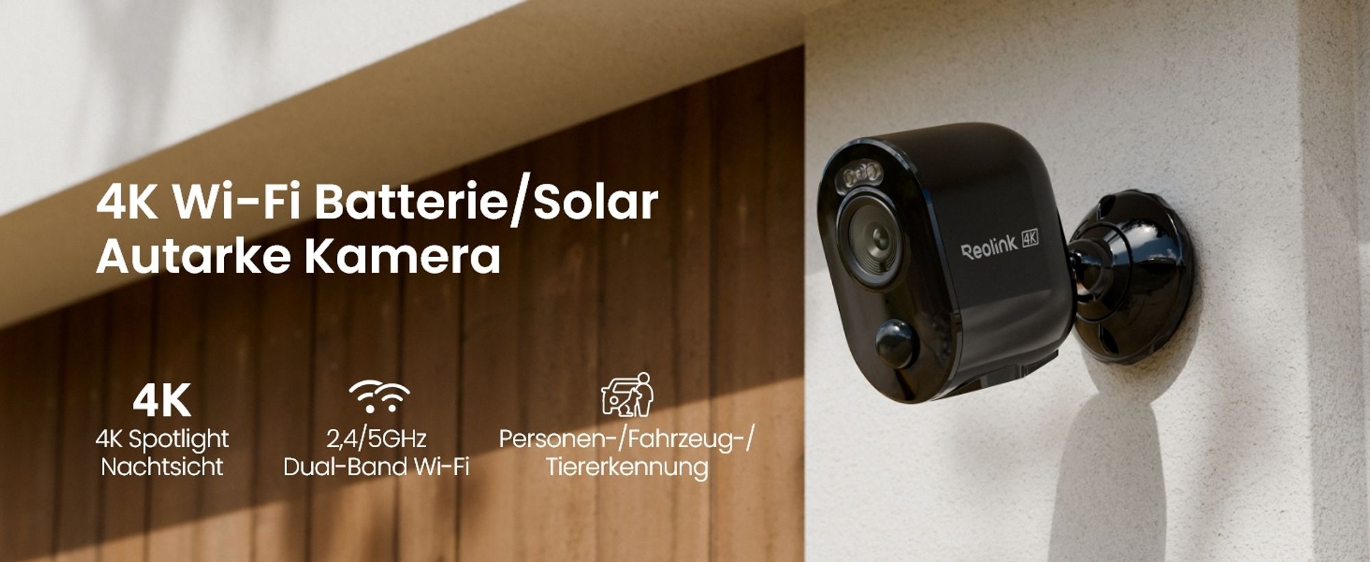 Reolink Argus 3 Ultra+Solar Panel, 4K 8MP Überwachungskamera Außen, 5/2,4 GHz WiFi, Farbnachtsicht, Intelligente Erkennung, 2-Wege-Audio, Schwarz