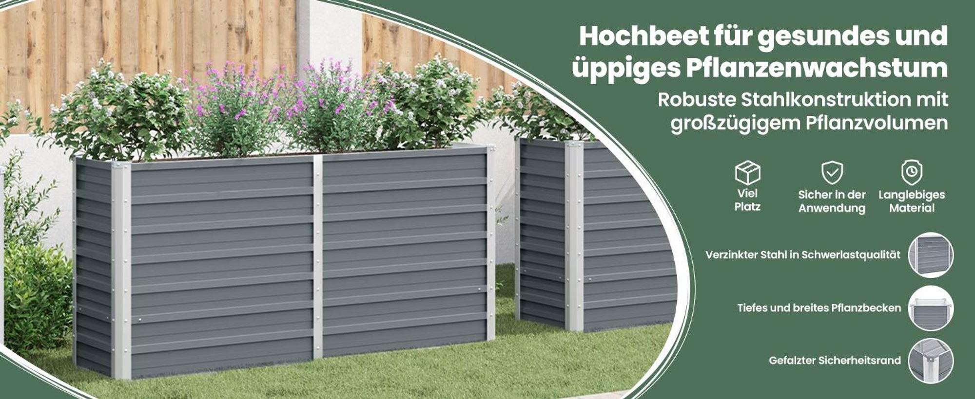 vidaXL Garten-Hochbeet Verzinkter Stahl 160x40x77 cm Grau