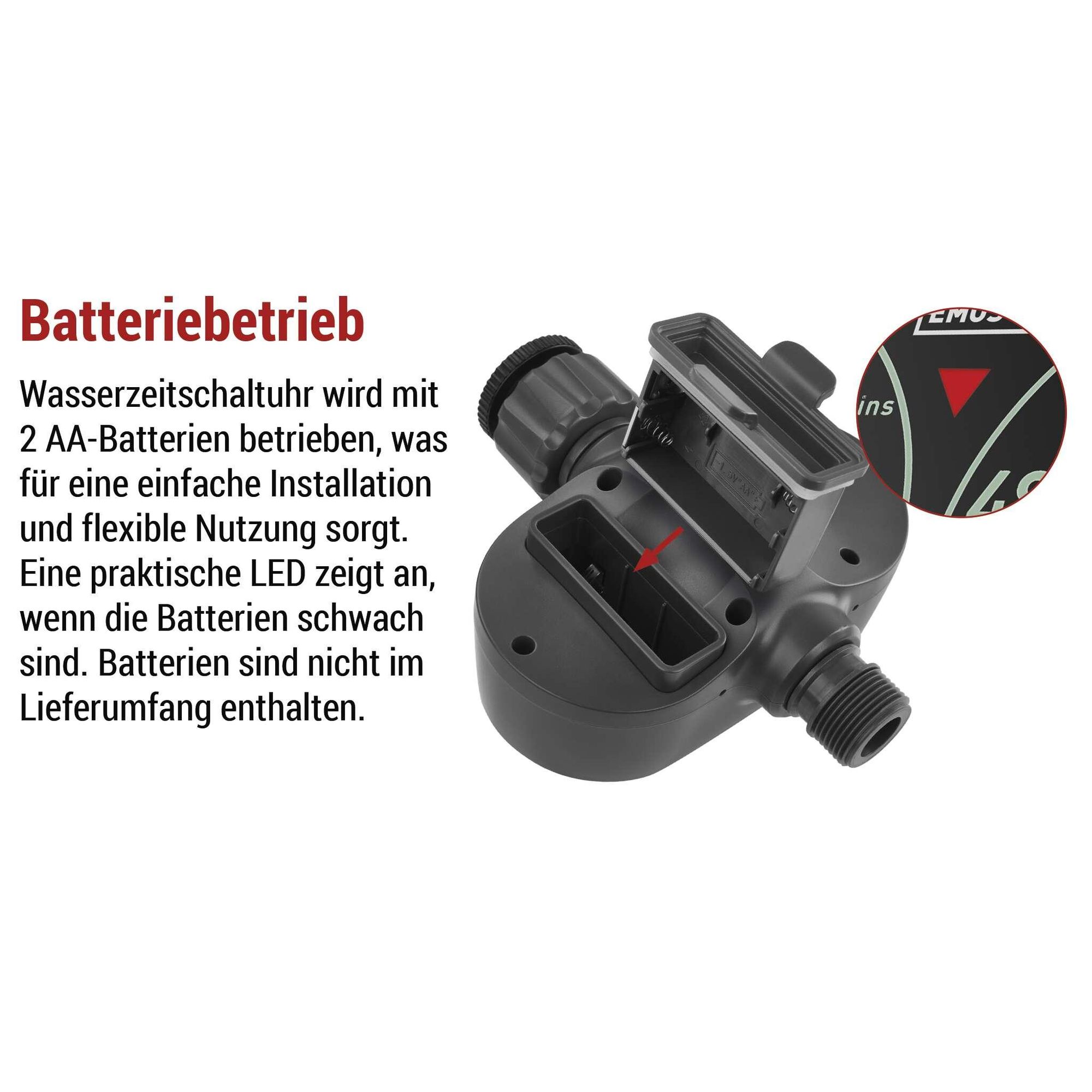 EMOS mechanische Bewässerungsuhr mit 1 Ausgang, batteriebetrieben, bis 8bar, 35 l/min, manuell, 3-120m alle 1-72h,  für 1″ bzw. 3/4″-Gewinde, PW56001