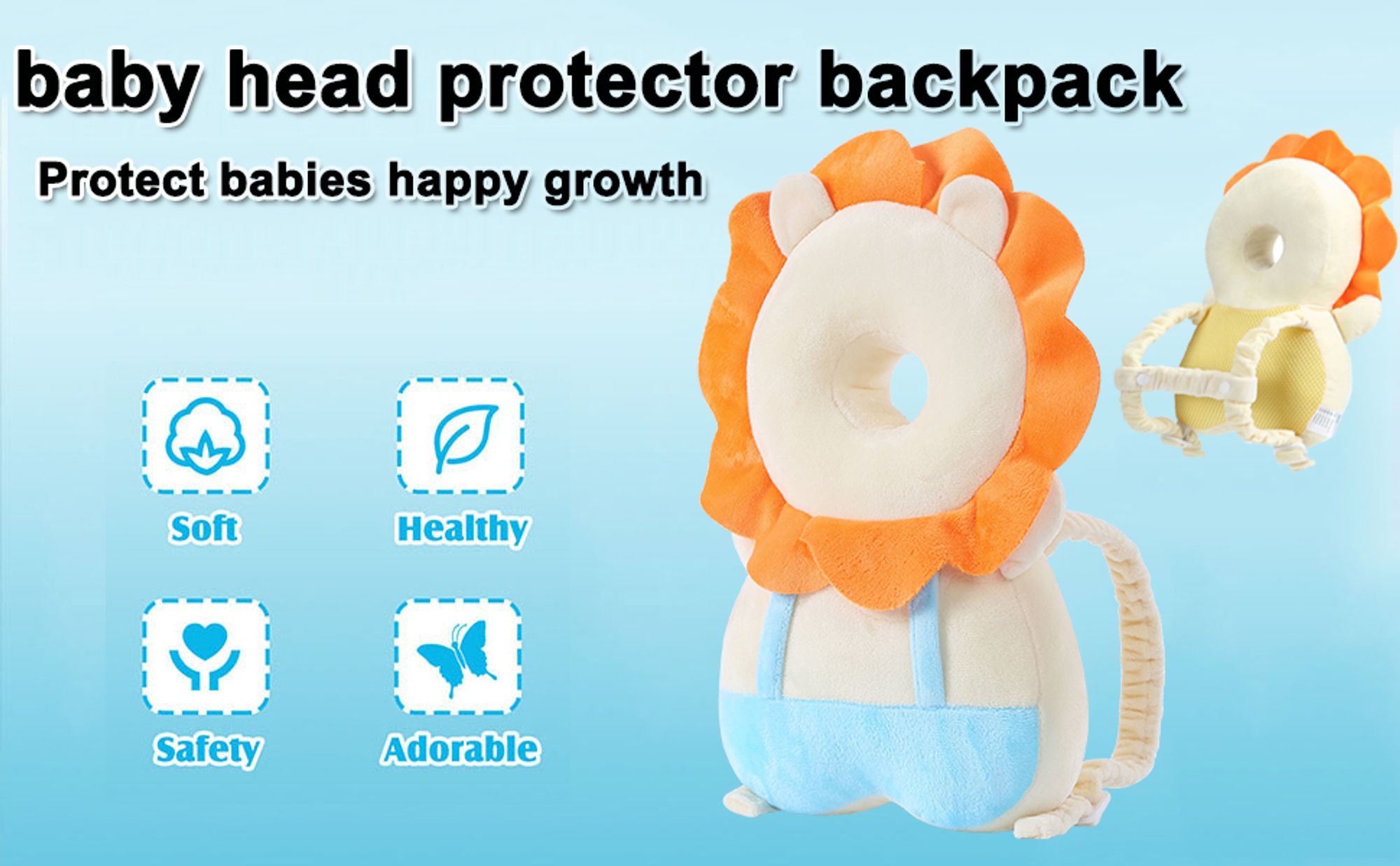 Baby Kopfschutz Rucksack, Baby Head Schutzpolster Atmungsaktive Sicherheitskissen, für Kleinkinder Krabbeln und Laufen Lernen(4-24 Monate)