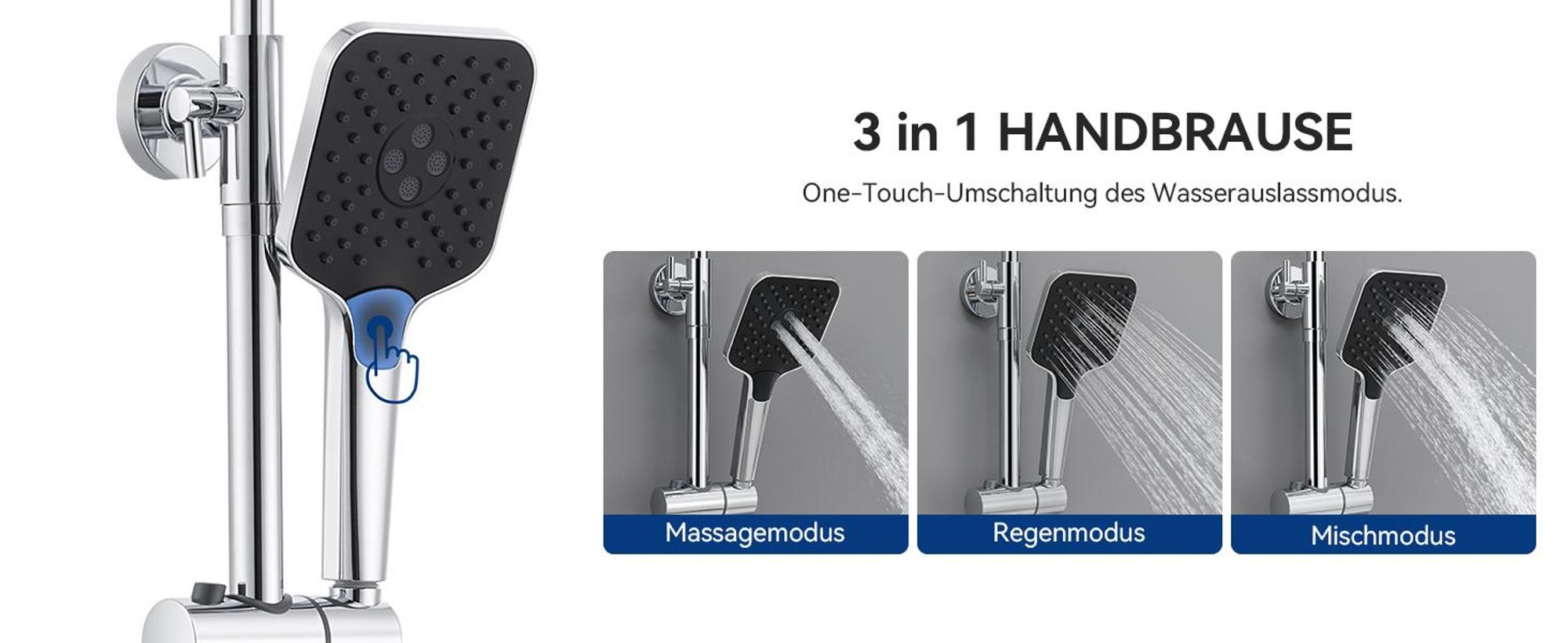 Auralum Duschsystem mit Thermostat und Glasablage, Duscharmatur Komplettset mit 12 Zoll Regendusche Kopfbrause, 3 Strahlarten Duschkopf Wassersparend