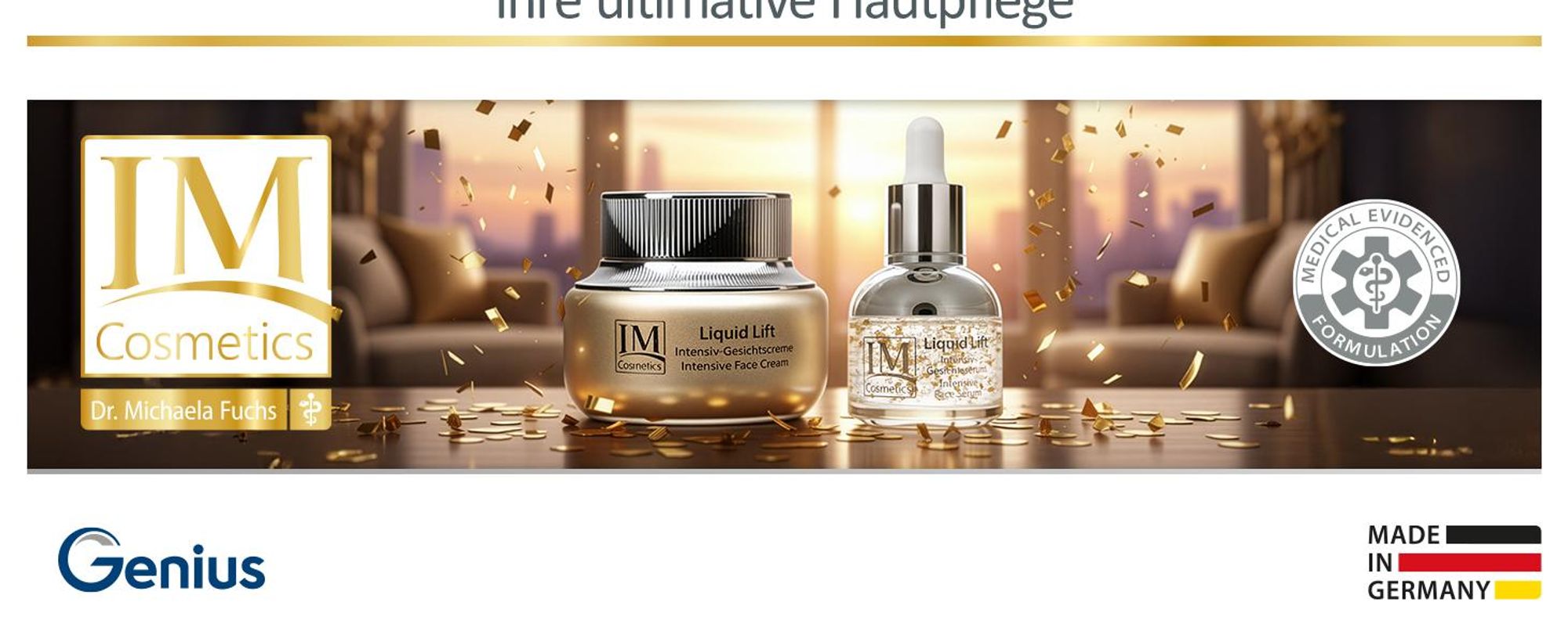 Genius IMC Liquid Lift Intensiv-Gesichtscreme und -Serum Anti-Aging Pflegeset 2-tlg. gegen Falten für straffe Haut- Dr. Michaela Fuchs