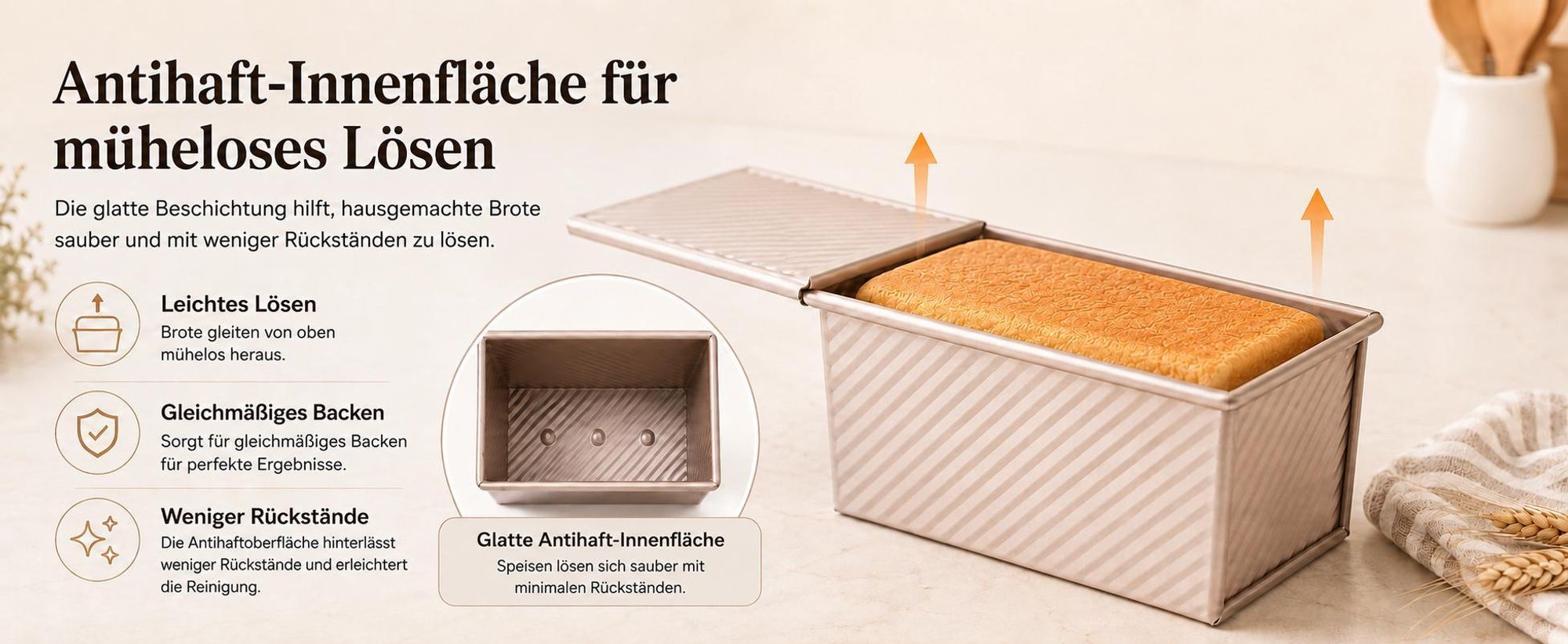CANDeal Brot Toastform Laib Pfanne Brotbackform Kastenform mit Deckel gewellt Pullman-Laib Pfanne Brotbackform mit Deckel Gebäck Brotbackform Allumiumlegierung Antihaftgold 450g Teig