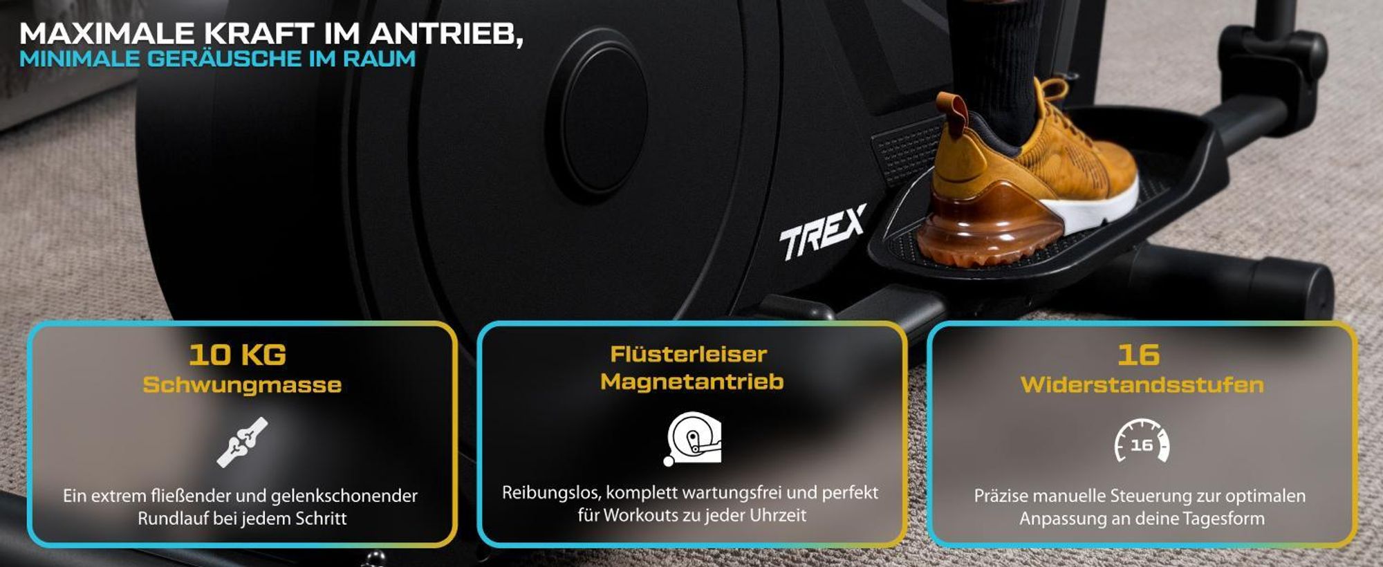 TREX SPORT Crosstrainer für zuhause TX-650CT KRAD | Magnetischer Ellipsentrainer bis 130kg, 16-stufiger Widerstand, Bluetooth, 10kg Schwungmasse
