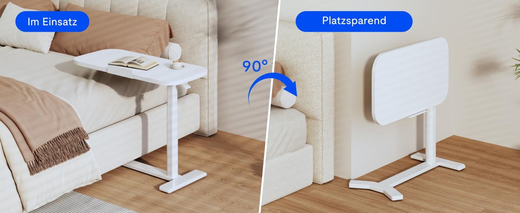 FLEXISPOT Beistelltisch Höhenverstellbar in C-Form, klappbarer Laptoptisch mit Rollen, 65–105 cm, Nachttisch, für Bett und Sofa, Braun