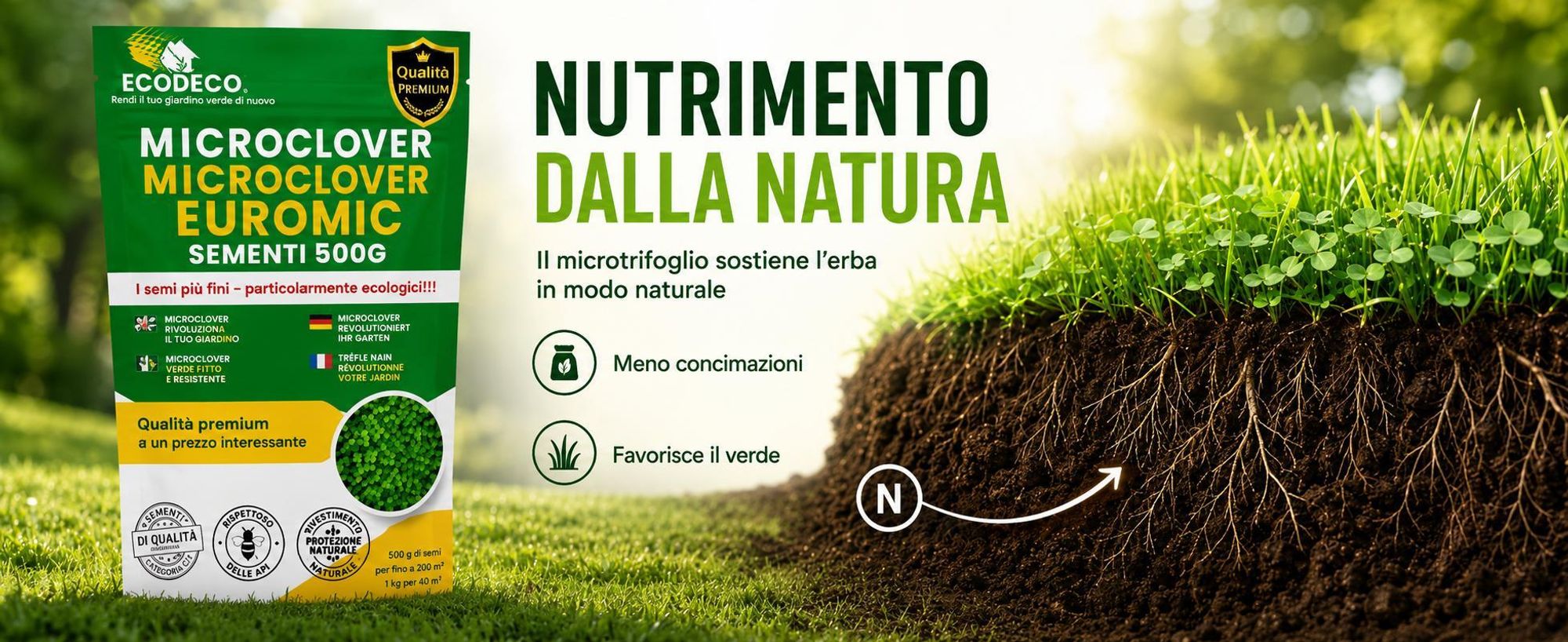 EcoDeco microtrifoglio, semi di trifoglio nano per prato, semi microtrifoglio per prato rigenerante e resistente, 0,5 kg