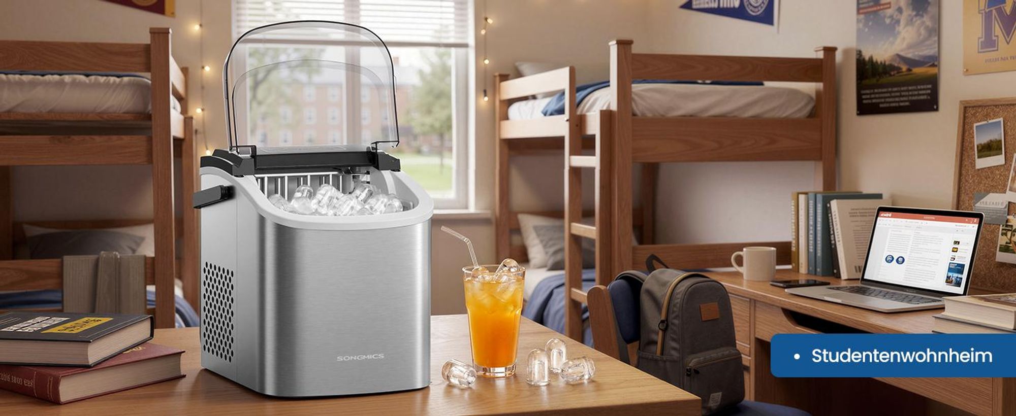 SONGMICS Eiswürfelbereiter tragbar, Eiswürfelmaschine mit Selbstreinigung, 2 Würfelgrößen, für Küche, Camping, Party, silbern