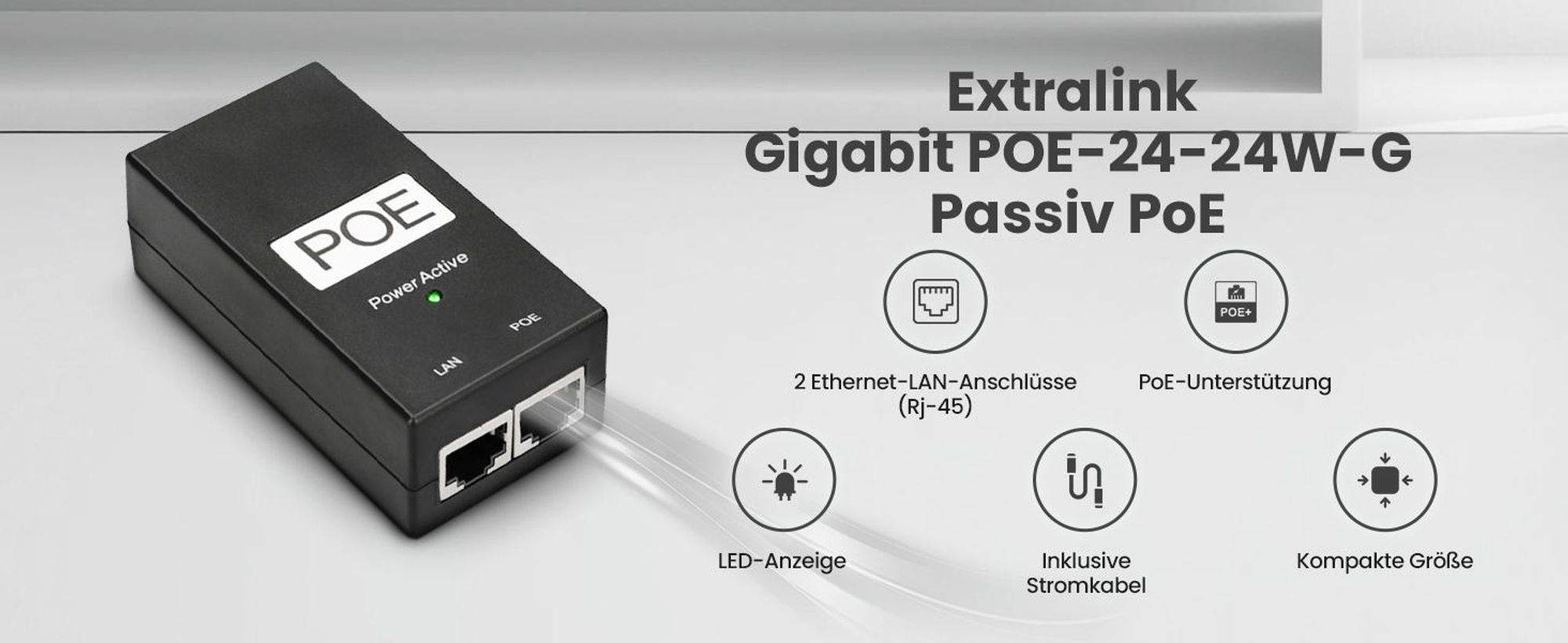 Extralink PoE Injector 24V 1A 24W mit Kabel Netzteil