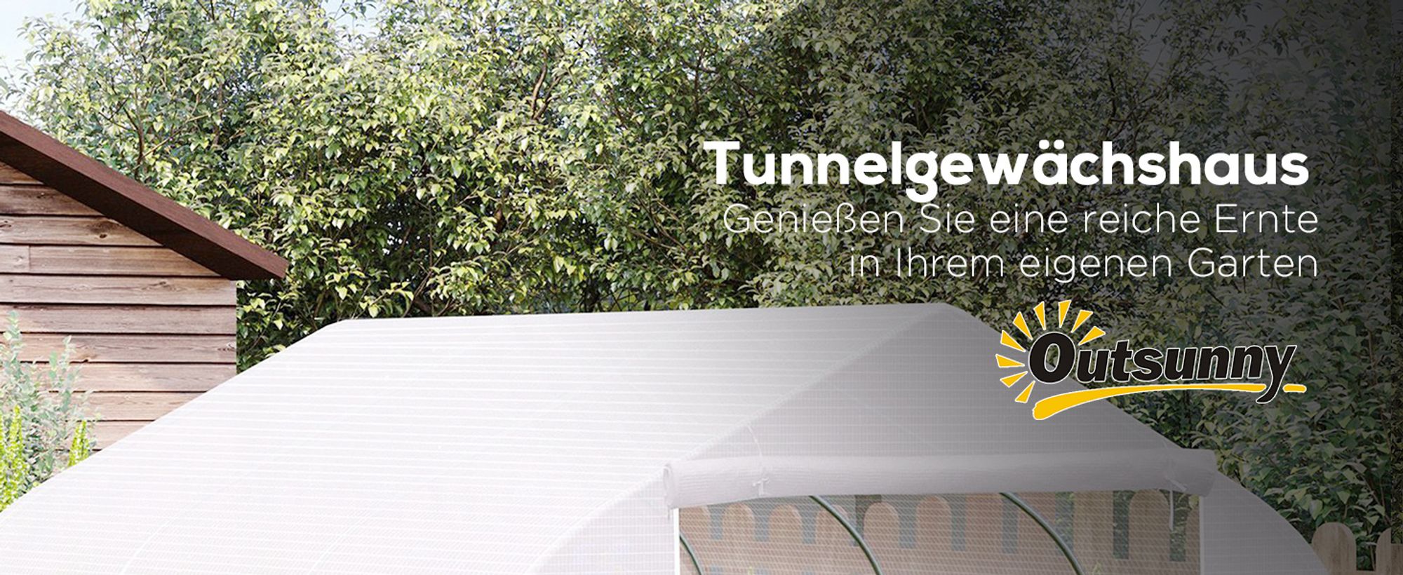 Outsunny 4,45 x 3m Tunnelgewächshaus Treibhaus 6 Fenster große Tür Weiß