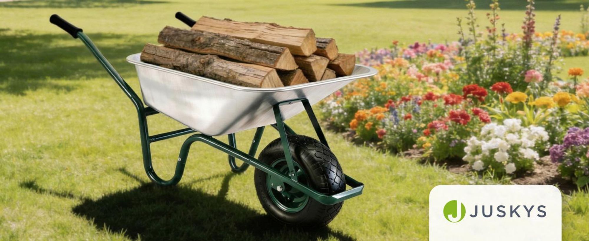 Juskys Schubkarre Garden 100 Liter Volumen - 250 kg - Luftreifen mit Metall Felge Silber