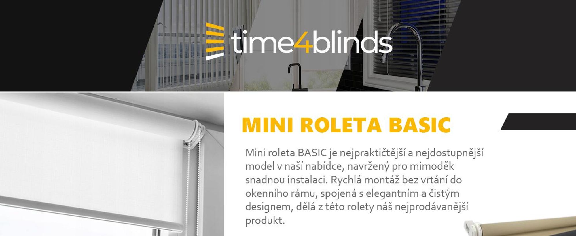 time4blinds, Mini roleta Basic, okenní roleta, klasická bílá-levá, 80x100cm