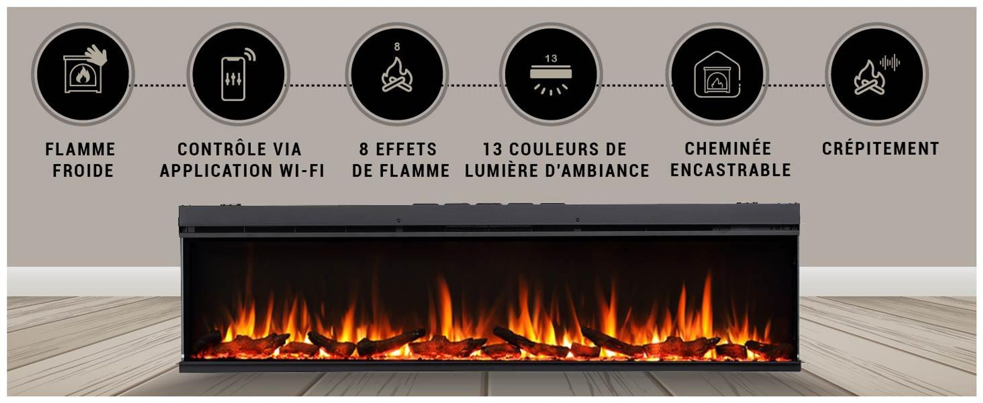 Cheminée électrique BALDERIA Athena smart 72 - Cheminée encastrable - Noir