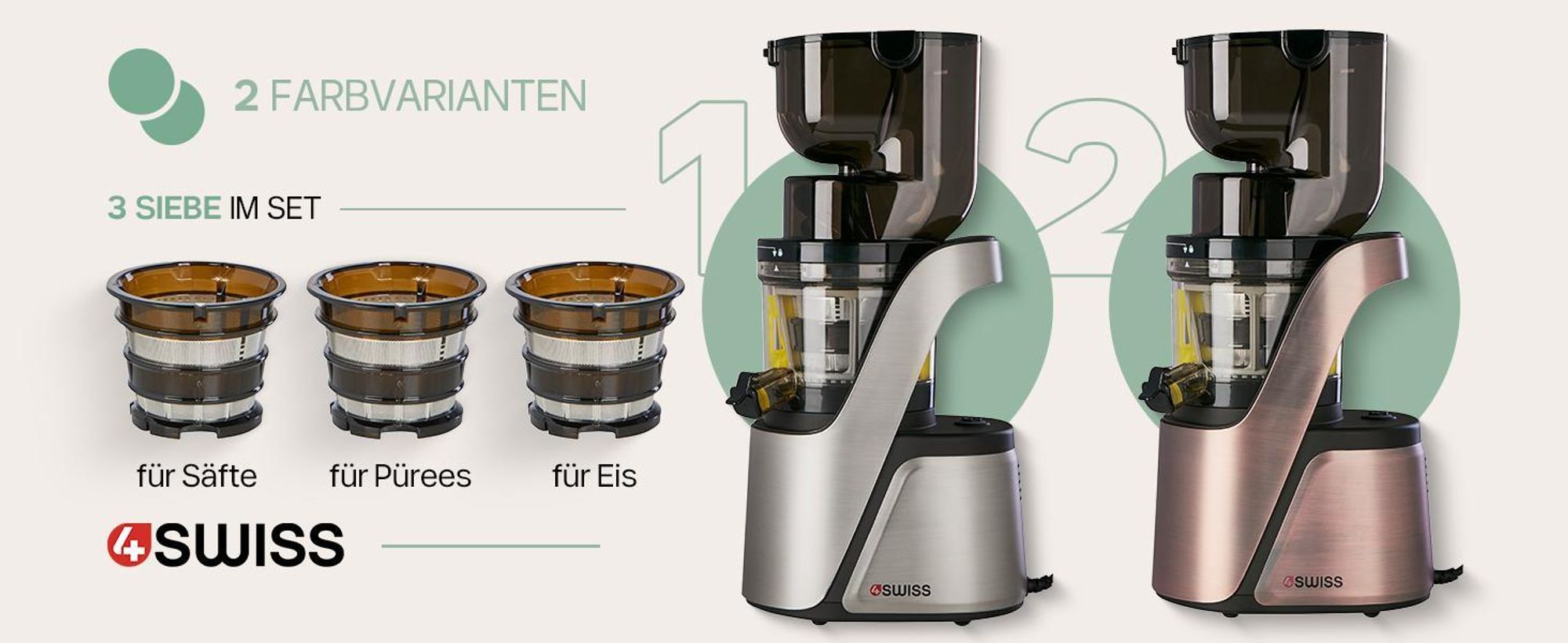 4Swiss Swan BM 105 Slow Juicer Entsafter - Kaltentsafter Saftpresse Elektrisch 400W für Obst & Gemüse XXL Einfüllschacht BPA-Frei