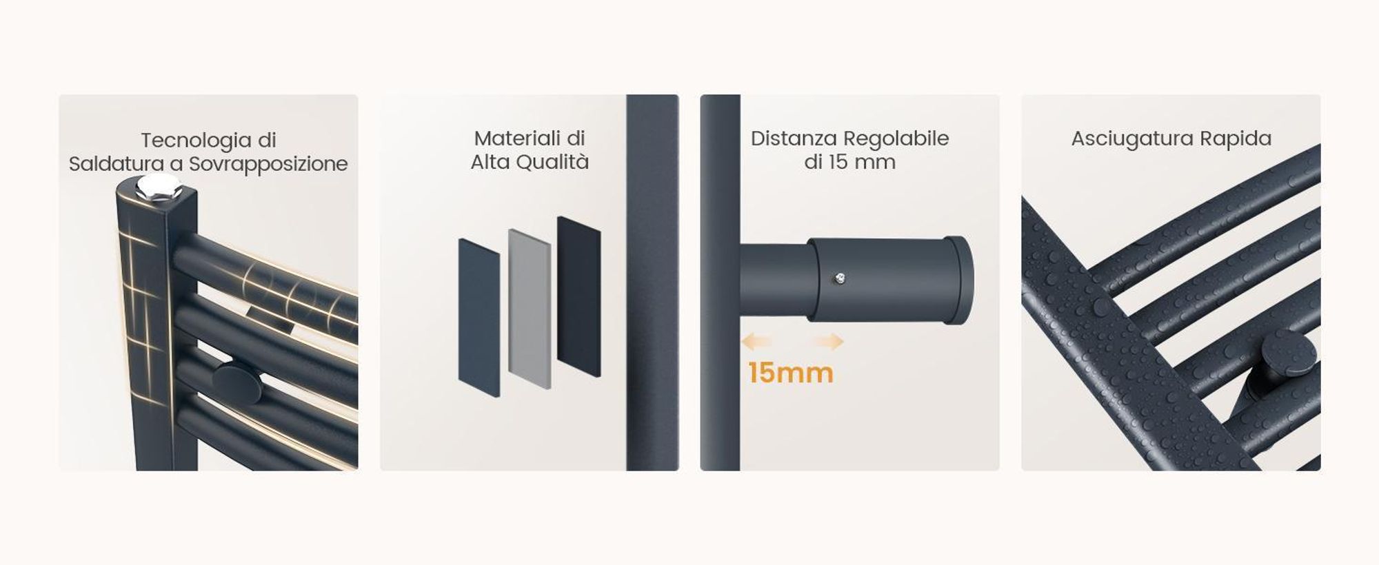 EMKE Scaldasalviette elettrico 75X50cm 300W antracite curvo Radiatore da bagno Controllo Wi-Fi Termostato intelligente Scaldasalviette