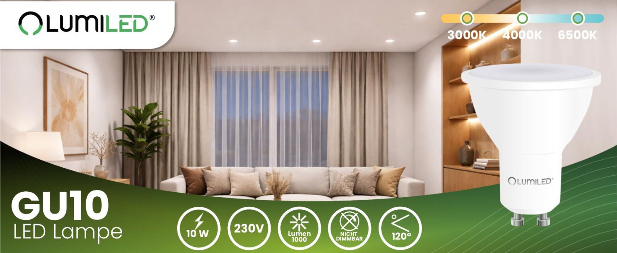 LUMILED GU10 LED Lampe 10W ersetzt 90W 1000lm 4000K Neutralweiß Strahler 120° Nicht Dimmbar 10er Pack Energiespar Leuchtmittel Reflektor Spot Reflektorlampen 10 Stück Lampen