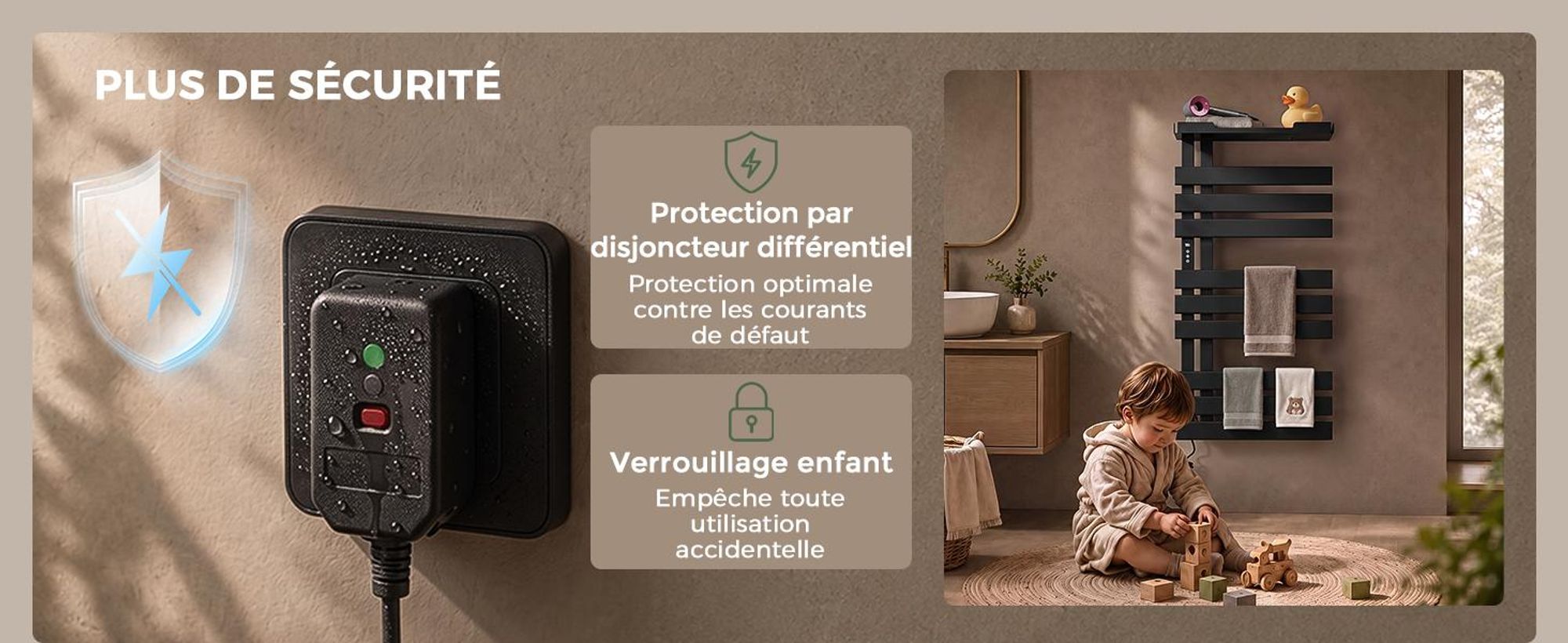S'AFIELINA Sèche-serviettes électrique avec étagère  1050×500 mm 335 W Noir,Radiateur sèche-serviettes connecté WiFi, chauffage en fibre de carbone