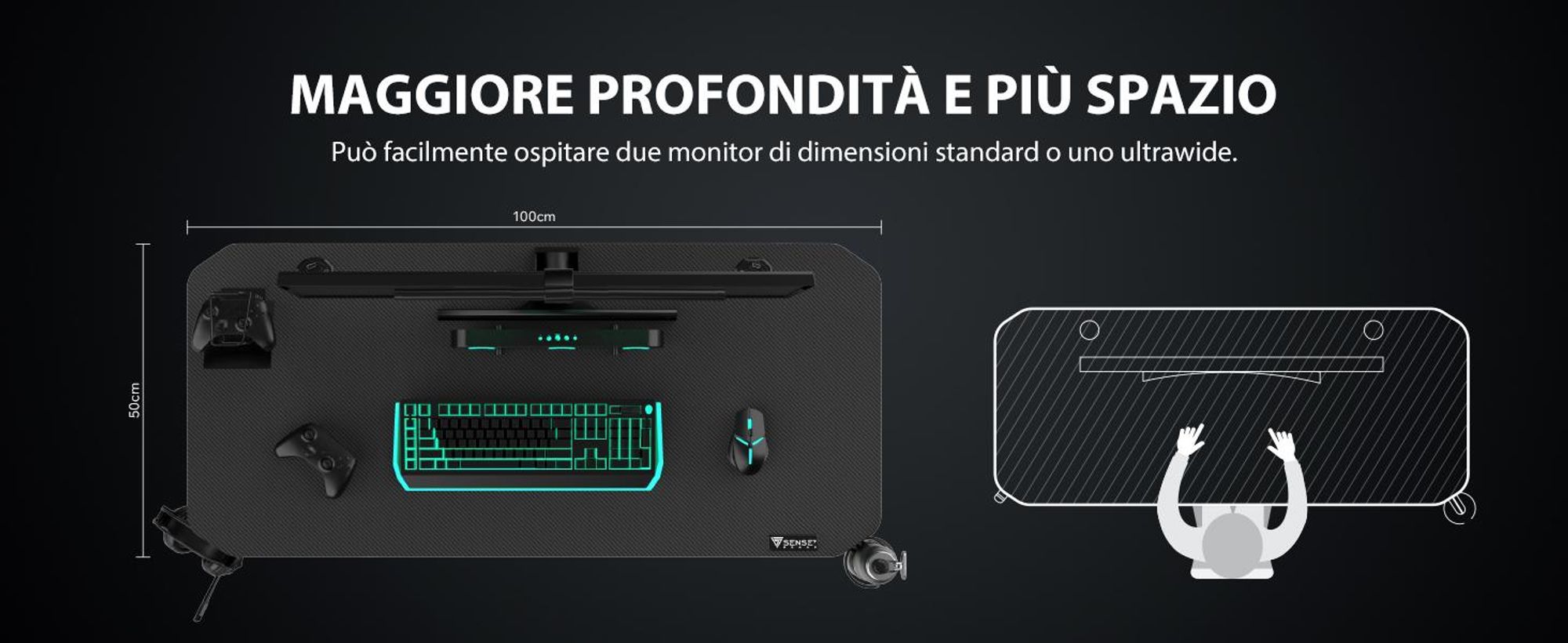 SENSE7 Nomad Basic Tavolo da gioco Scrivania 100x50 cm Tavolo per computer Tavolo per PC Scrivania da gaming Scrivania piccola Tavolo per laptop Camera dei ragazzi Nero