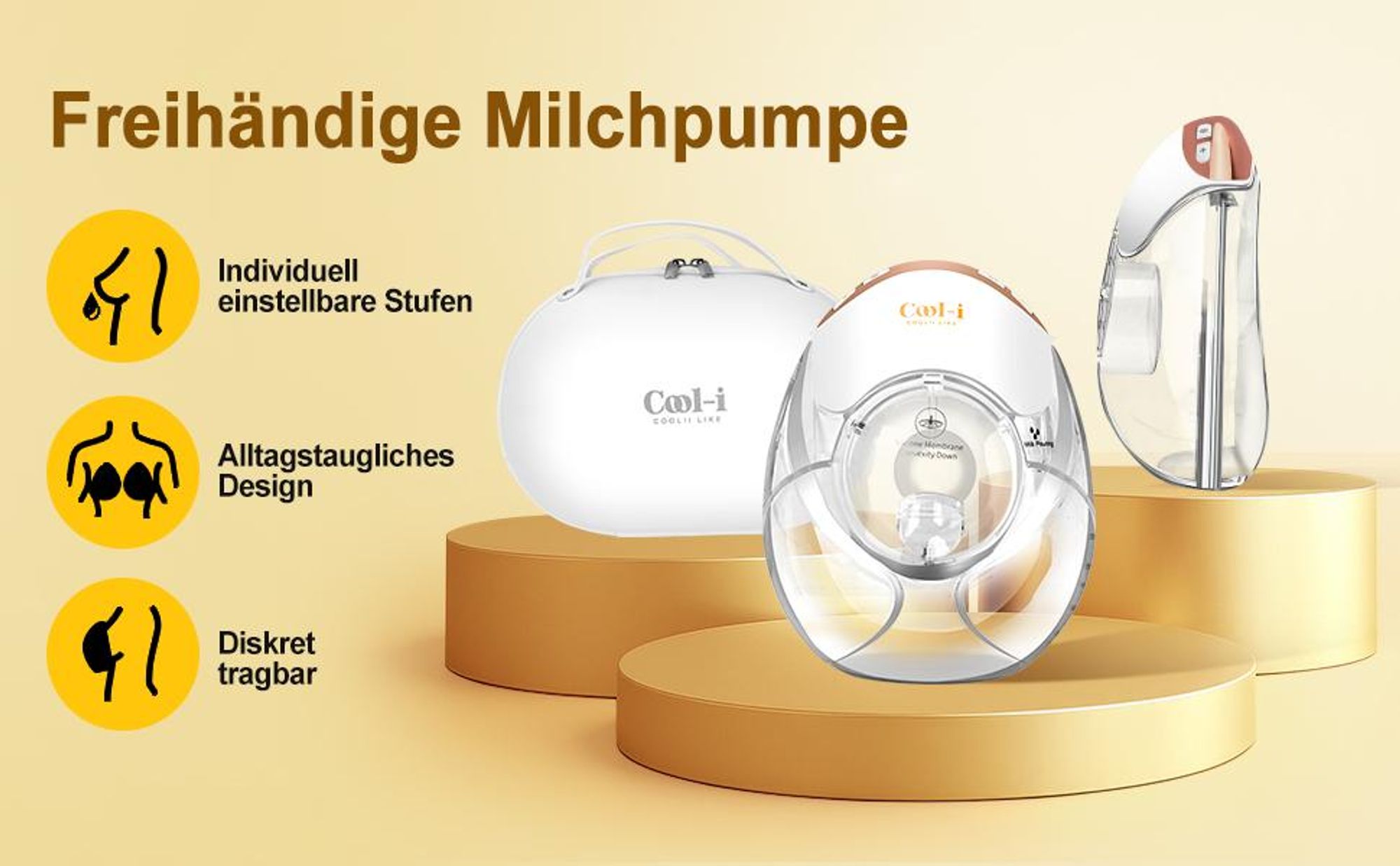 Cool-i® Elektrische Tragbare Milchpumpe GLE32 – BPA-frei, 3 Modi & 12 Stufen, 3 Flanschgrößen (18/21/24 mm), 300 ml