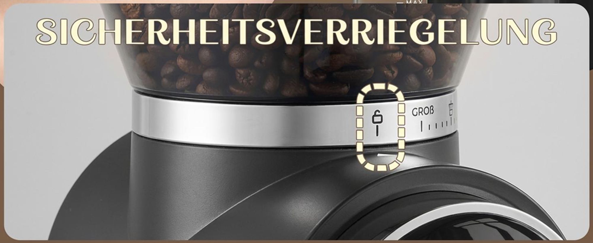 CHEFFANO Elektrische Kaffeemühle mit Kegelmahlwerk & 30 Mahlstufen, Touchscreen für bis zu 12 Tassen - Für Espresso, Filterkaffee, French Press
