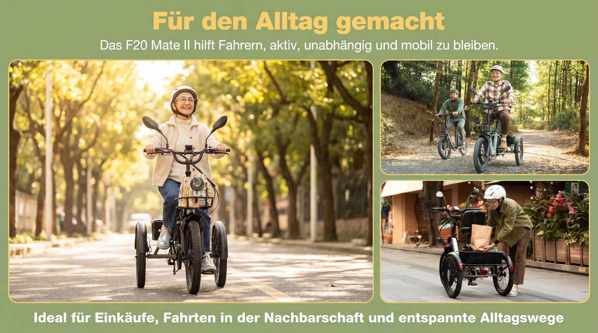 E Dreirad 48 V 25 Ah Akku, 100 km Reichweite, 180 kg Zuladung, hydraulische Scheibenbremsen, Blinker, 40 kg Heckkorb, Schwarz