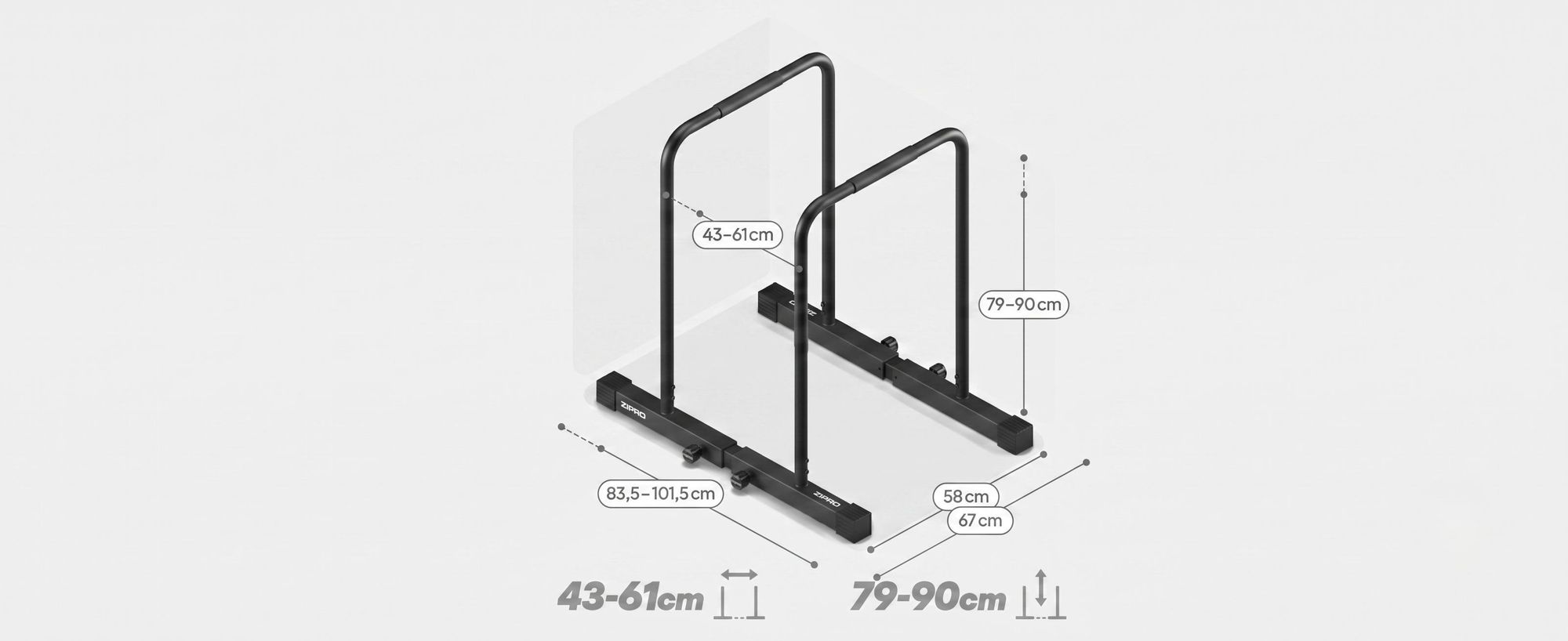 ZIPRO Deepdip Dip Station Höhenverstellbar Barren - Calisthenics Trainingsständer Liegestützgriffe Kraftstation Homegym 240 kg Bauchtrainer
