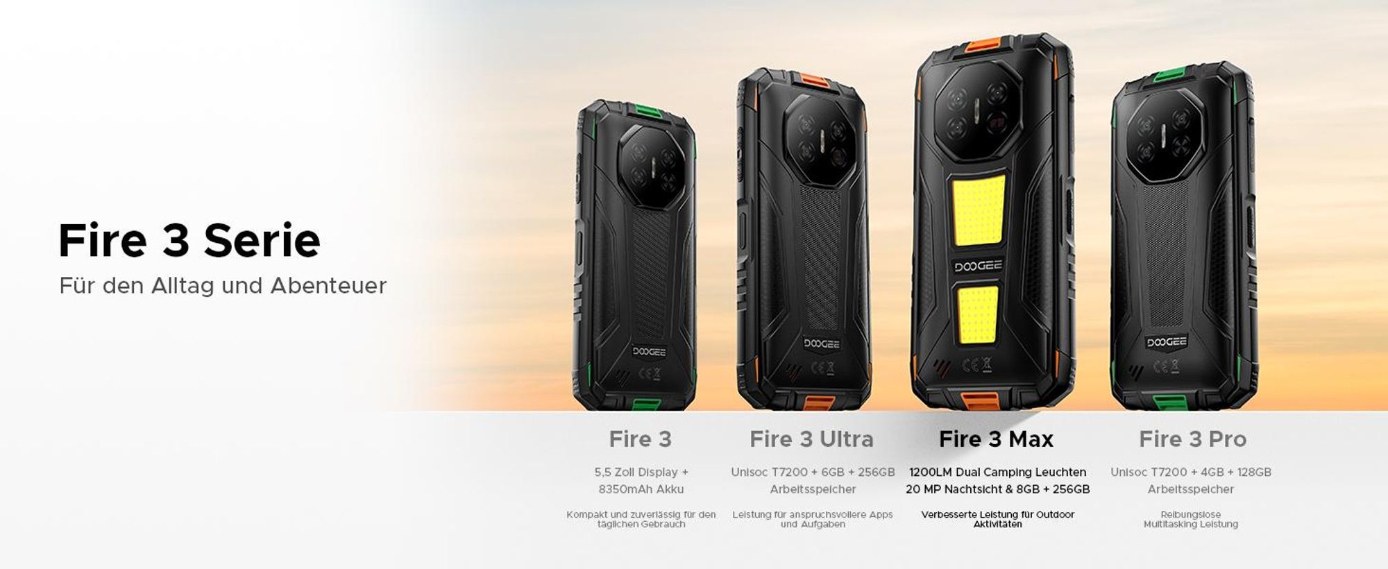 DOOGEE Fire 3 Max Outdoor Smartphone Handy, 4G, IP68/IP69K, 5,5" HD+, 48MP, 8350mAh, 18W, 32+256GB, NFC, Fingerabdruck, ohne Vertrag