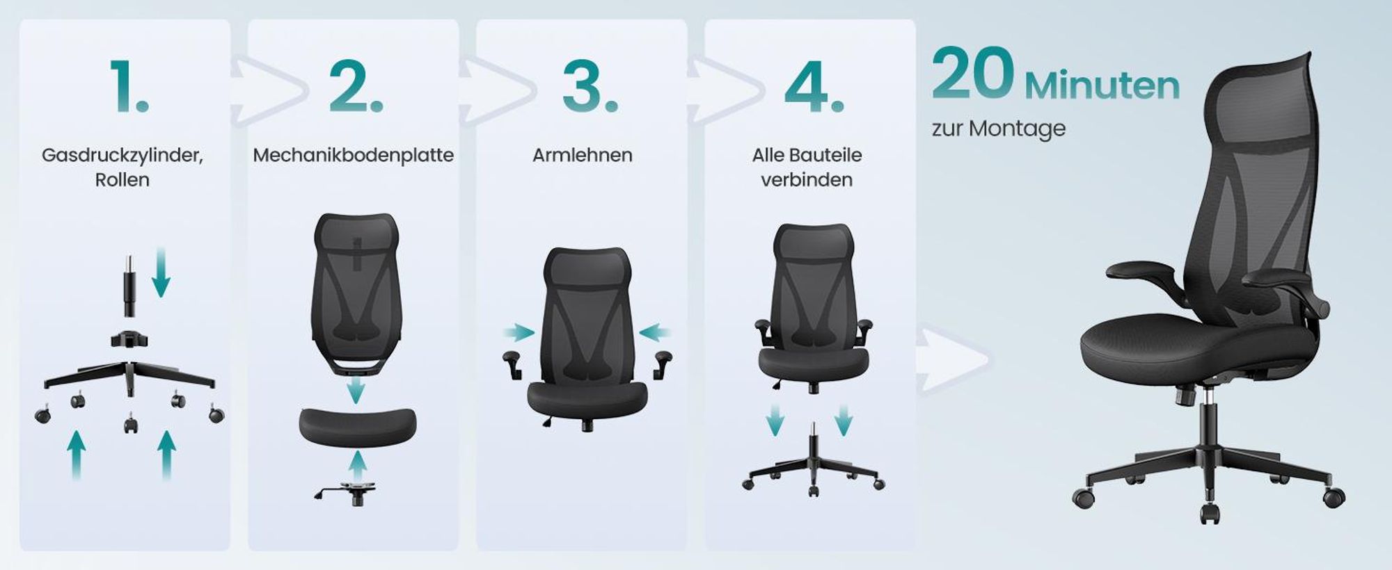 SONGMICS  Schreibtischstuhl, ergonomische Rückenlehne, hochklappbare Armlehnen, tintenschwarz