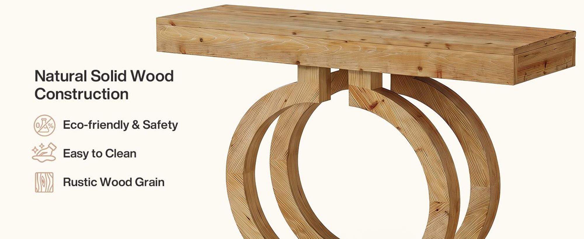 Tribesigns Konsolentisch aus Massivholz, 110 cm breiter Eingangstisch aus Naturholz mit kunstvollem Doppelkreisfuß, schmaler Beistelltisch für Flur