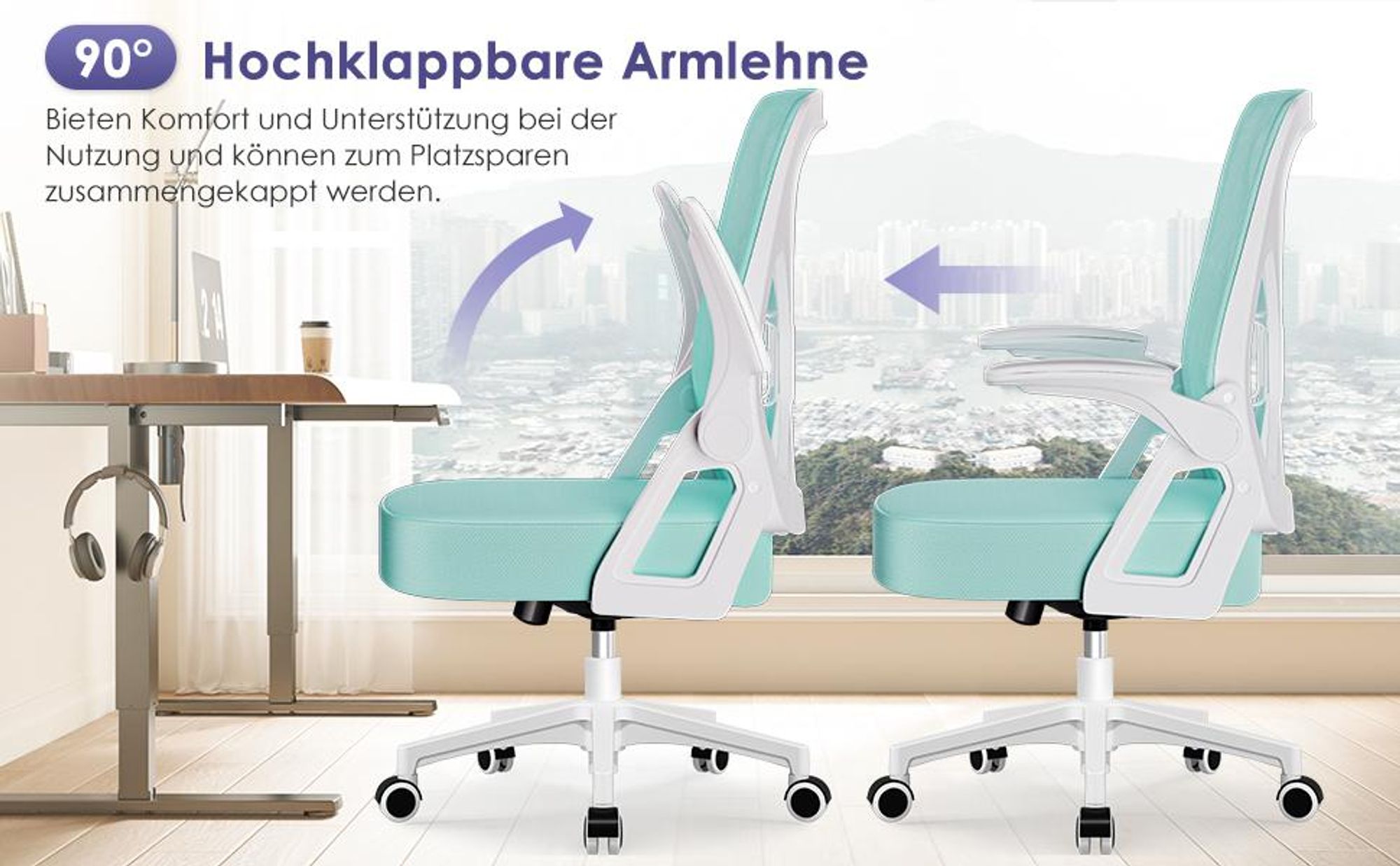 Hiazurm Bürostuhl, Schreibtischstuhl, bürostuhl ergonomisch mit Verstellbaren Armlehnen, höhenverstellbar,S-förmige Lendenstütze,Chefsessel 150kg