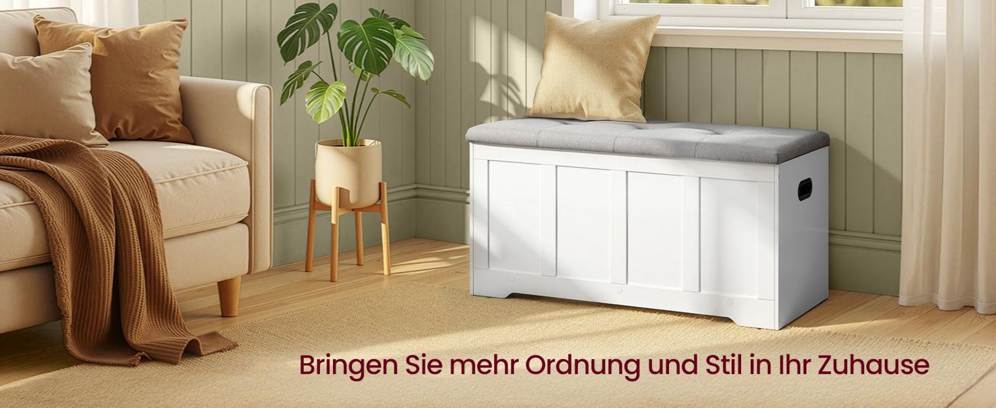 VASAGLE Truhe mit Stauraum, Truhenbank mit Deckel, für Schlafzimmer, Flur, Wohnzimmer, 41 x 101 x 49 cm, weiß-grau