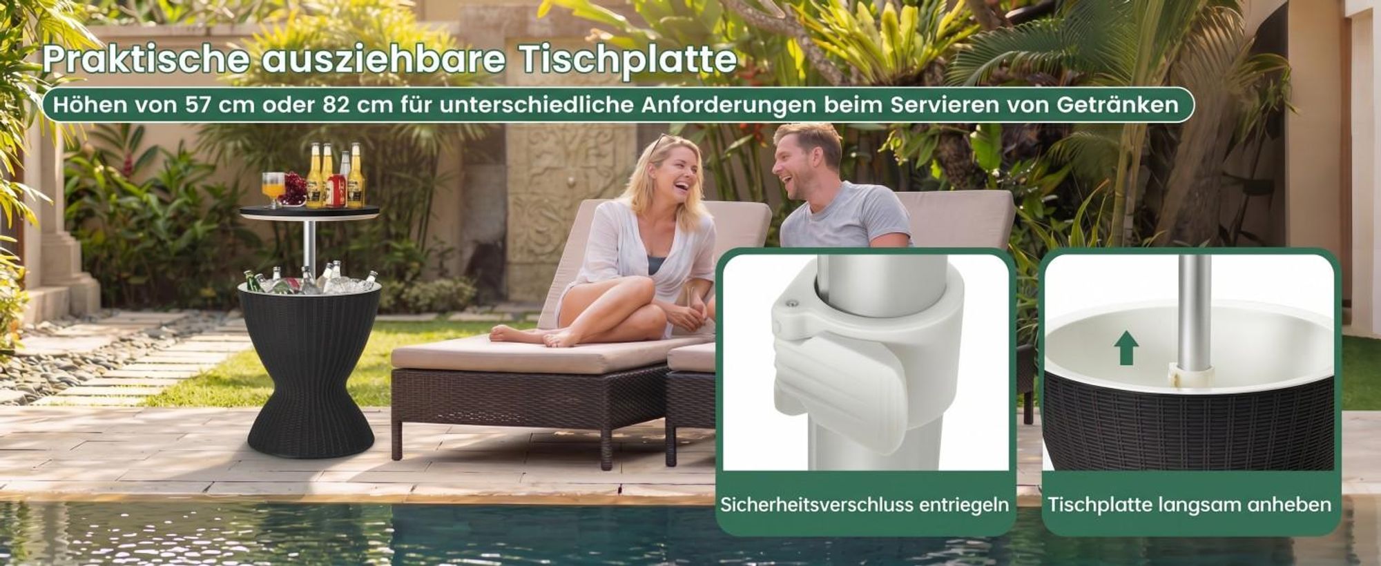 COSTWAY 3 in 1 Cool Bar, Beistelltisch, 30L Outdoor Bier- & Weinkühler, Getränkekühler mit Abflussloch, für Terrasse, Party, Poolbereiche, Grau