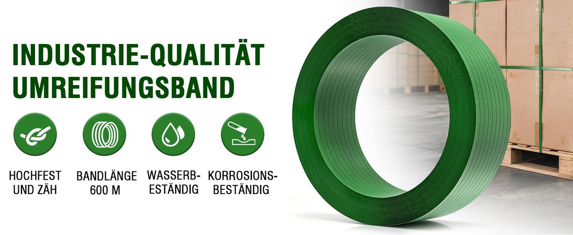PET-Umreifungsband 16 × 0,8 mm, L 600 m, 460 kg Bruchfestigkeit für Umreifungsgeräte Geprägte Oberfläche Verpackungsband für Kartons Holz Stein Stahl