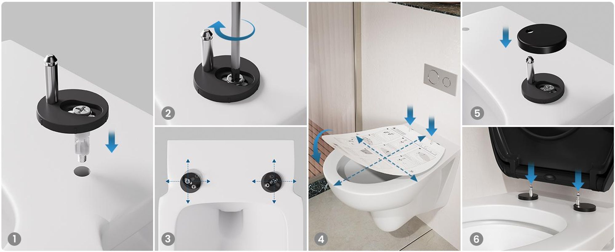WC-Sitz O Form, 45 x 37.5 cm, Schwarz, Duroplast Toilettendeckel, Absenkautomatik, Schnellbefestigung, Klobrille, Antibakteriell, Softclose