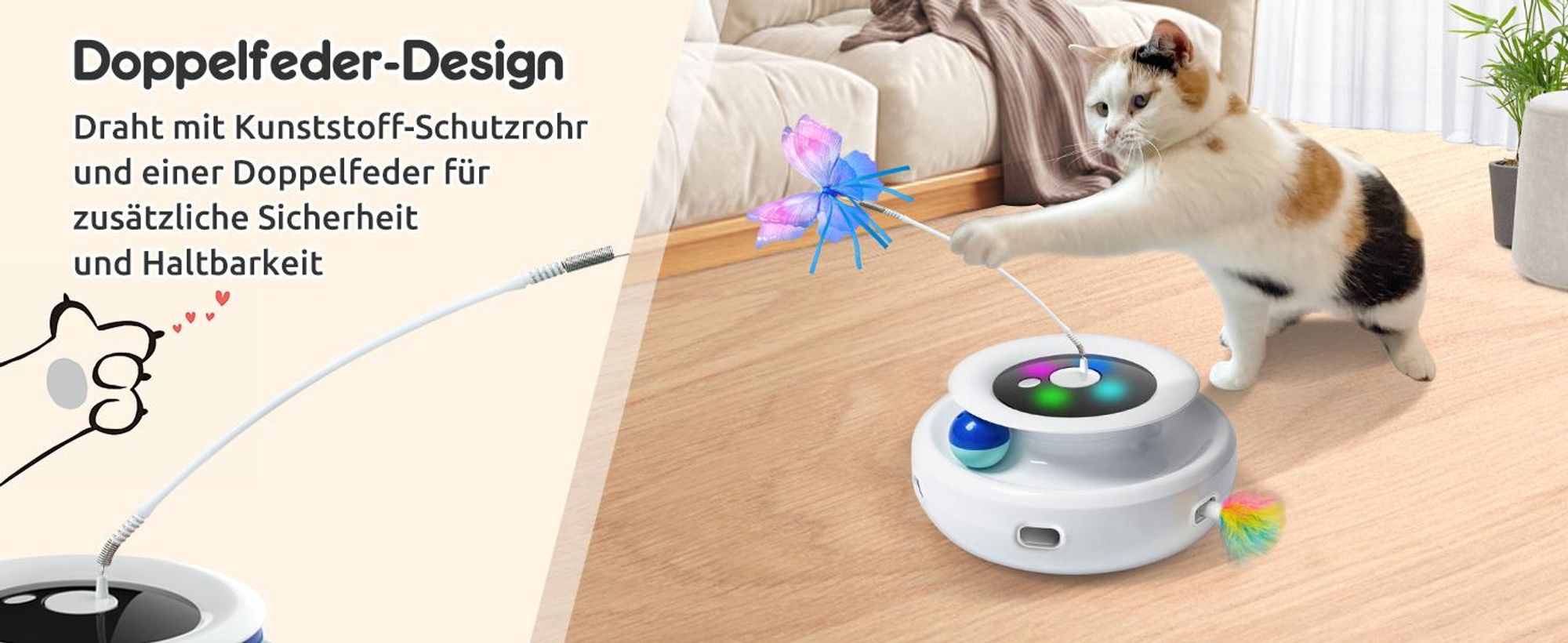 Katzenspielzeug, Elektrisch Interaktives Spielzeug für Katzen, Automatischer Kätzchenspielzeug, Federspiel, Flatternder Schmetterling, Katzenballbahn