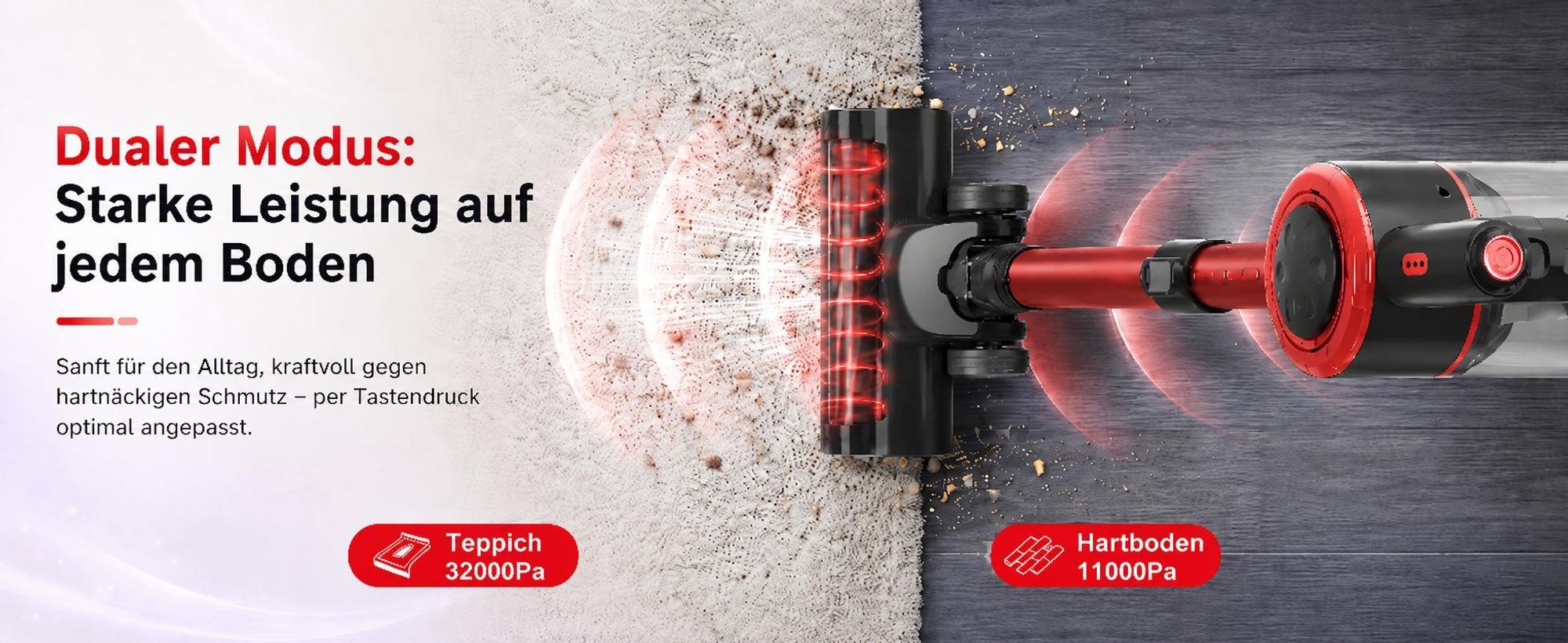 Akku Staubsauger, 500W/32000 Pa Staubsauger kabellos mit HEPA ,45 Min, kabelloser Staubsauger,Anti-Tangle-Staubsauger, Handstaubsauger für Tierhaare