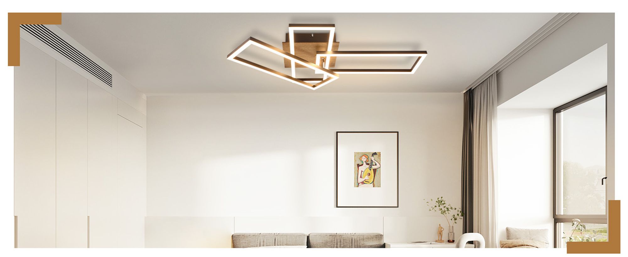 ZMH LED Deckenleuchte Deckenlampe Wohnzimmer 3000K Holz Schwarz Wohnzimmerlampe Modern Schlafzimmerlampe Design Decke Lampe 32W Warmweiß Flurlampe
