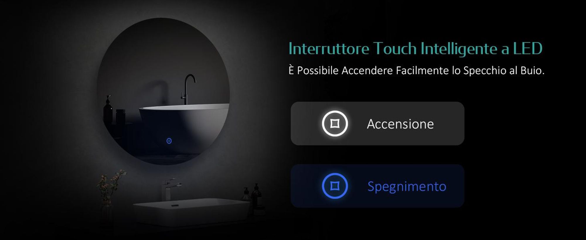 EMKE Specchio da bagno LED rotondo 60 cm Specchio LED Specchio da bagno con illuminazione Specchio con luce bianca fredda Specchio da parete con interruttore touch IP44 A risparmio energetico