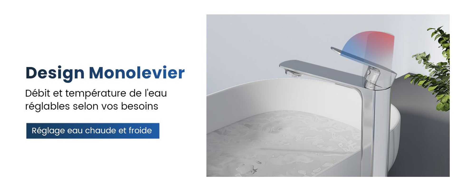 EMKE Robinetterie pour lavabo Robinetterie pour salle de bains Mitigeur monocommande Robinet de salle de bains en laiton 269 x 215 x 49 mm Chrome