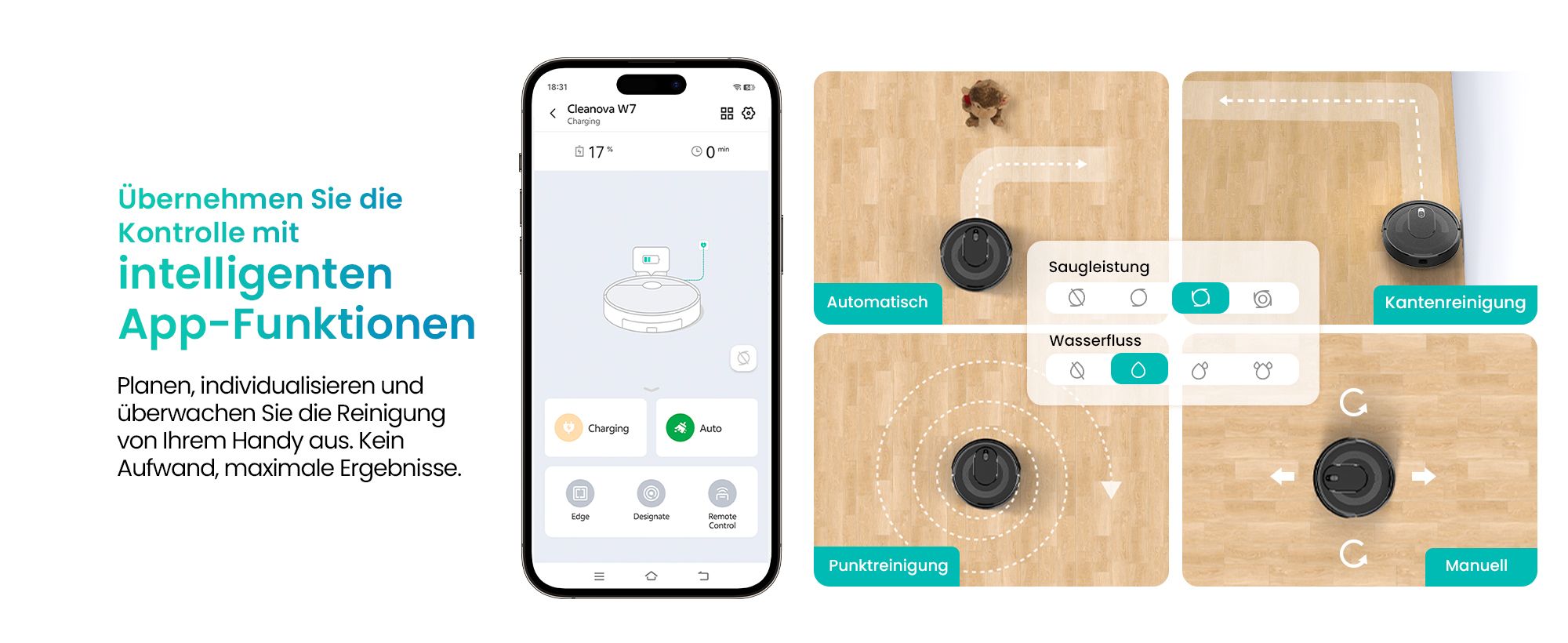 Vactidy W7 Saugroboter mit Wischfunktion APP/Sprache/Fernbedienung Staubsauger Roboter