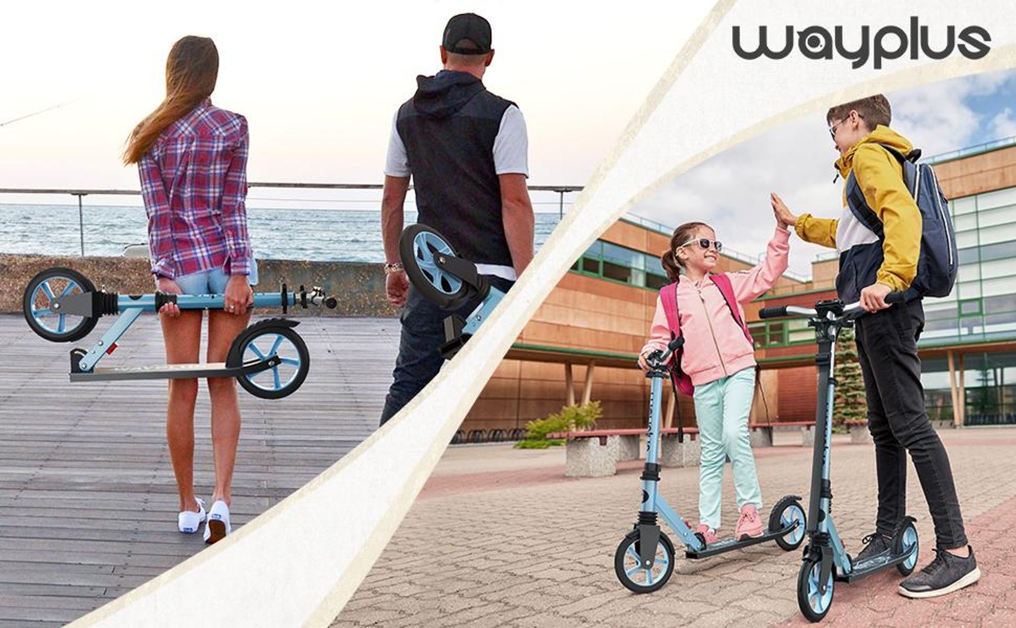 WAYPLUS Klapproller ab 6 J. bis 109 kg, 20 cm ABEC-9 Räder, 4-fach höhenverstellbarer Lenker, leichter Alu-Faltroller für Kinder & Jugendliche