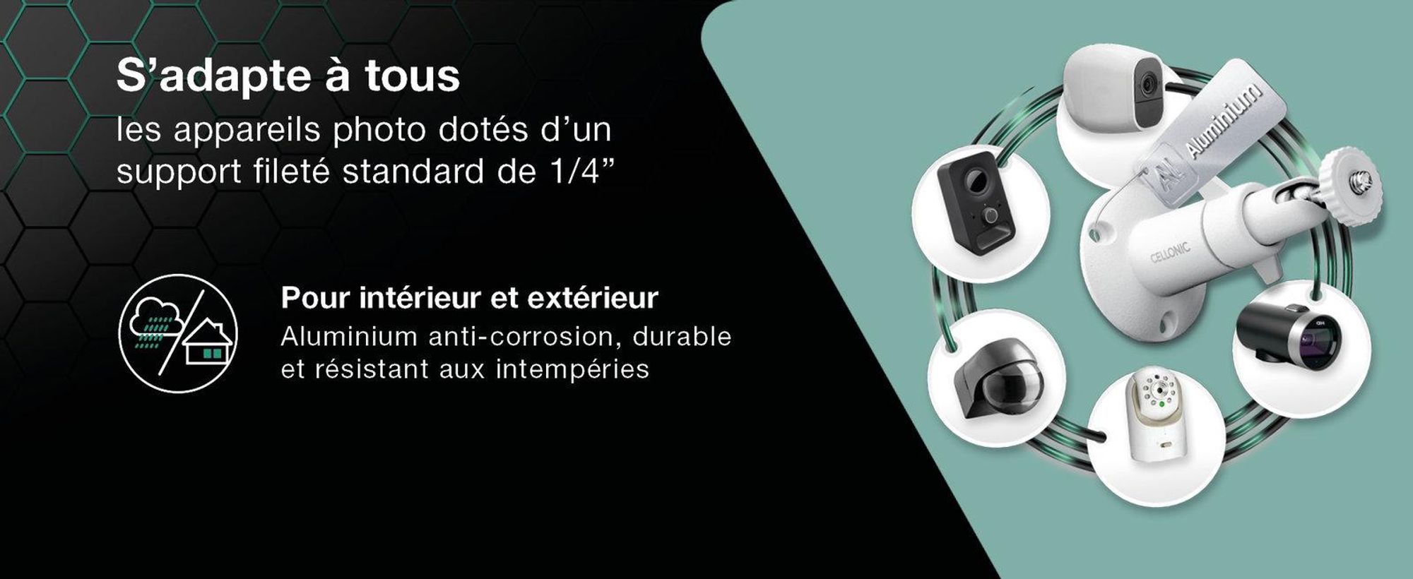 CELLONIC - Support caméra de surveillance avec filetage 1/4" pour Arlo Pro 5, 4, Pro 3, Pro 2, Pro, Ultra 2, Ultra, Ultra 4k, Go, Essential, Light fixation au mur de caméra de surveillance intérieur et extérieur, Security camera mount