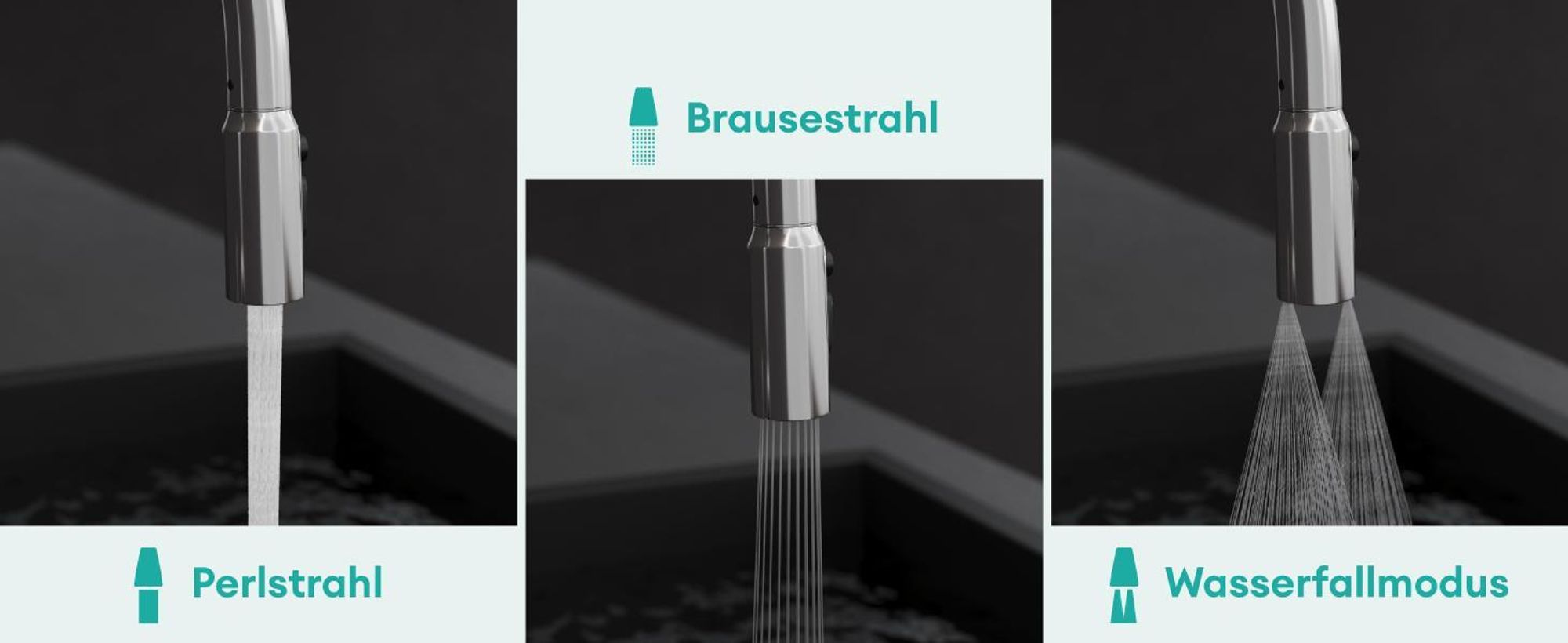 Mai & Mai Wasserhahn Küche Küchenamatur ausziehbar 360° drehbar 3 Wasserstrahl-Modi LED-Digitalanzeige Küchenwasserhahn Spültischarmatur Schwarz 8085
