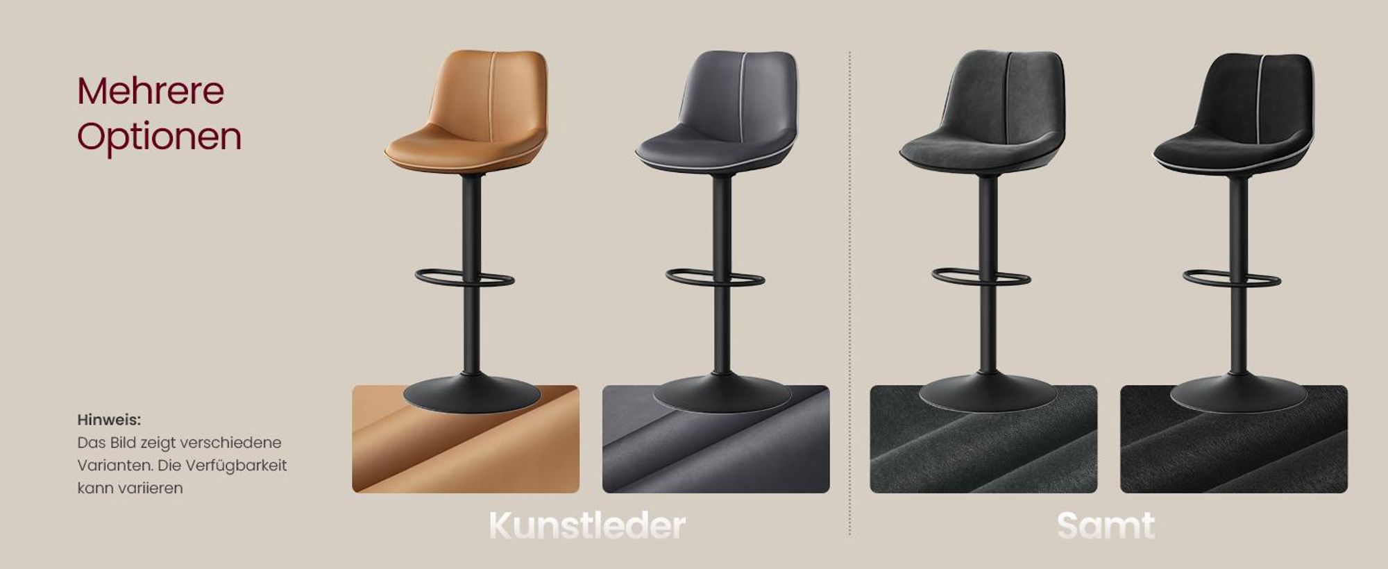 Barhocker 2er Set, Barstühle höhenverstellbar, drehbare Küchenhocker, mit ergonomischer Rückenlehne, Samt, für Kücheninsel, Hausbar, modern