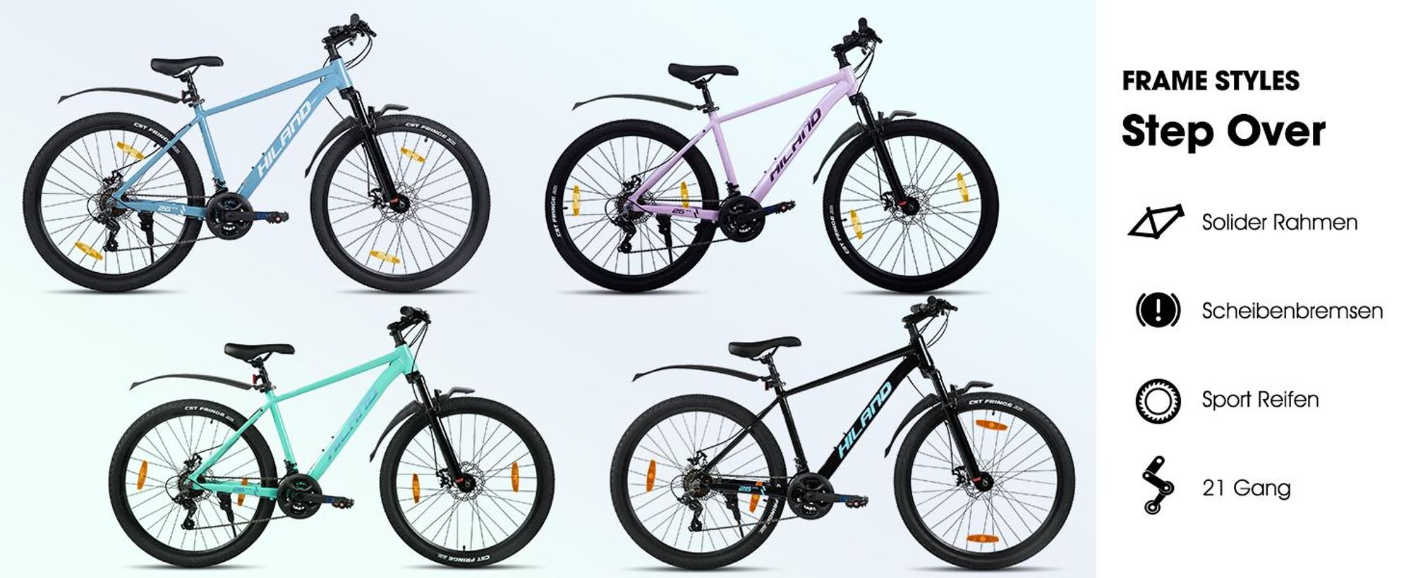 Hiland 26 Zoll Mountainbike, Herren und Damen 21 Gang MTB mit Aluminiumrahmen, Doppelscheibenbremsen, chutzblech und gefederter Vordergabel