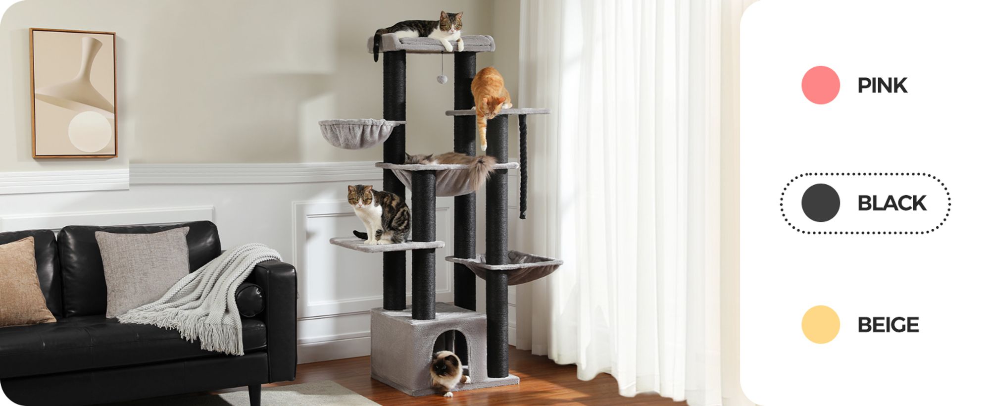 Purpurra Kratzbaum Extra-Dick Stämme XXL Stabil für Grosse Katzen, 114/170 cm