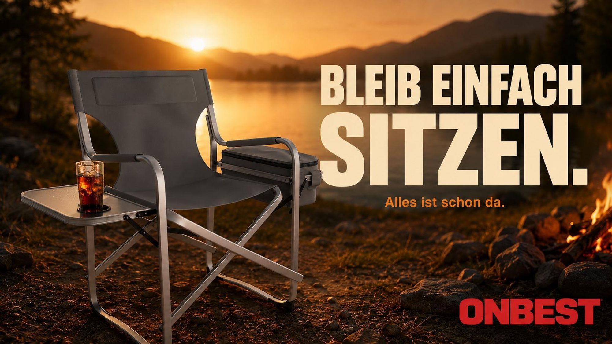 ONBEST Campingstuhl | mit 16L Kühltasche | Seitentisch | 150 kg | Getränkehalter | Oxford 600D*300D Gewebe