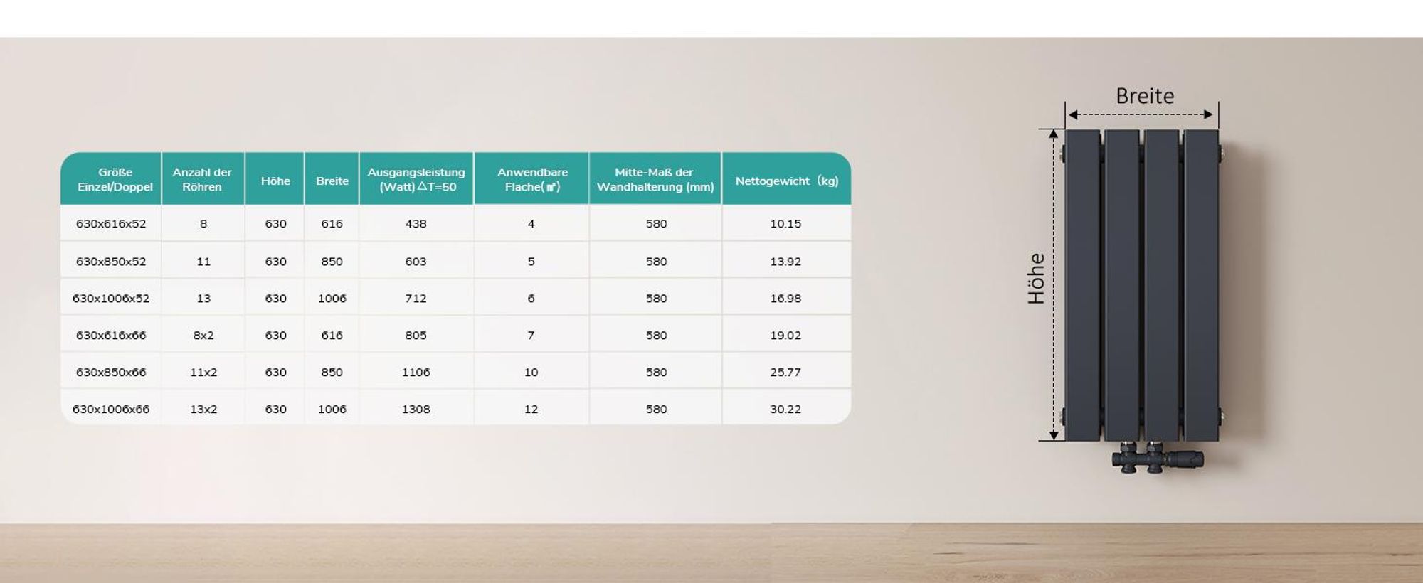 EMKE Heizkörper Design Doppellagig Paneelheizkörper 600x300mm, Anthrazit Flach 327Watt Mittelanschluss ohne Heizstab