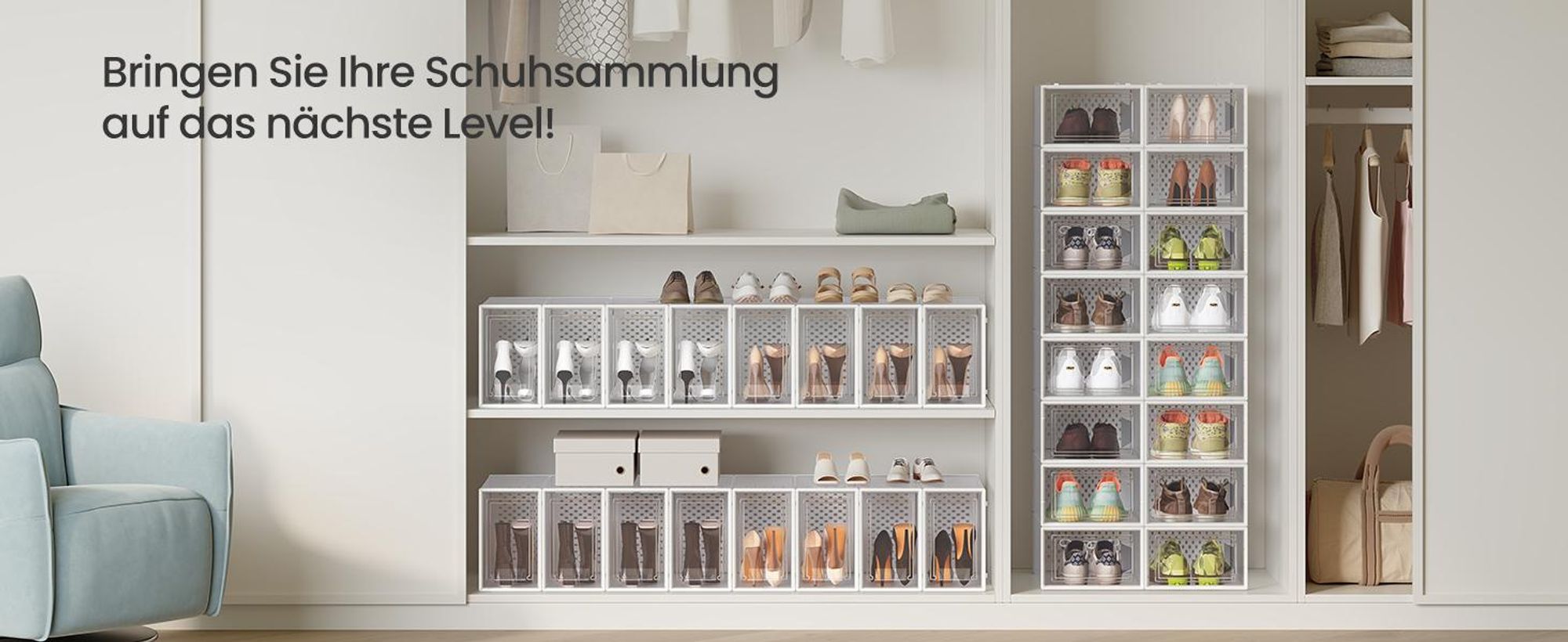 SONGMICS Schuhboxen 8er Set Aufbewahrungsboxen Schuh-Organizer Größe 44 weiß
