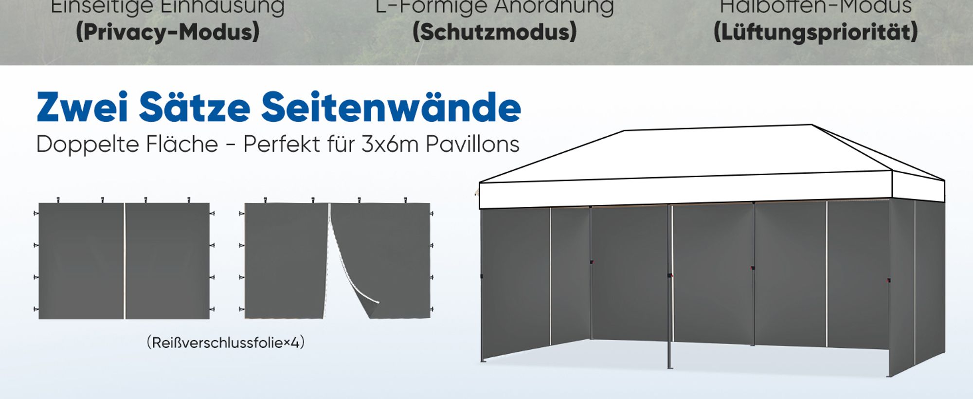 Sekey 2 Seitenteile für 3x3 /3x6m/3x9m pavillon mit Reißverschluss, Grau