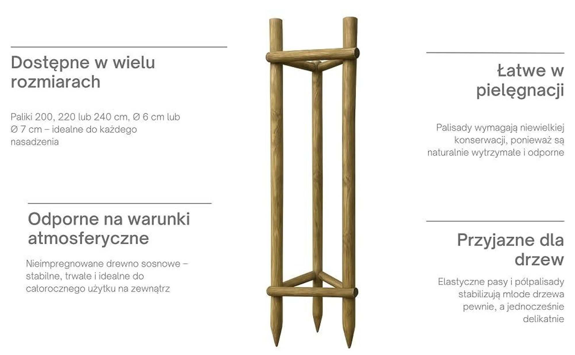 TIMBERMIK Podpory do Drzew 3x Palisada 220 cm Ø7 cm + 6x Półpalisada 60 cm + 3x Taśma 80 cm